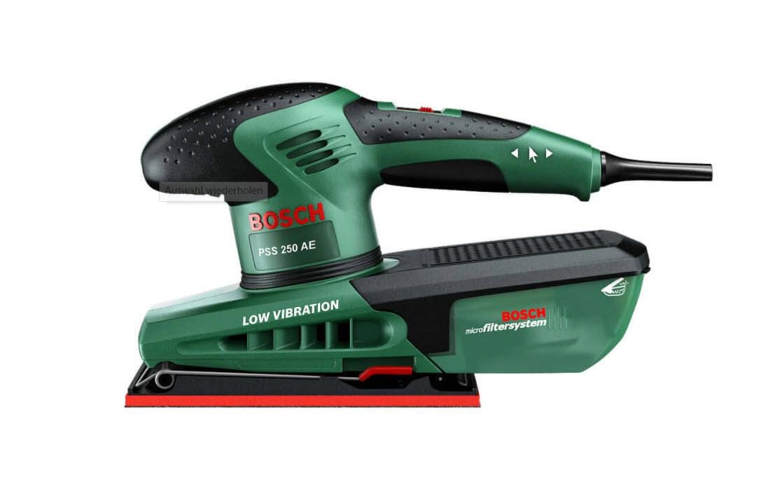 Bosch PSS 250 AE Schwingschleifer – 250 W – Klettverschluss, 92 × 182 mm