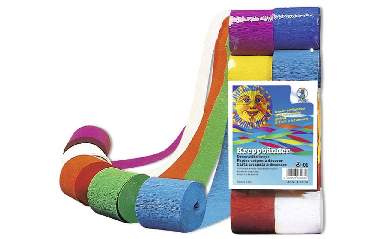 URSUS Krepppapier-Rolle – 50 mm × 10 m, sortiert, 36 g/m² – 1 Rolle, Kunstpapier