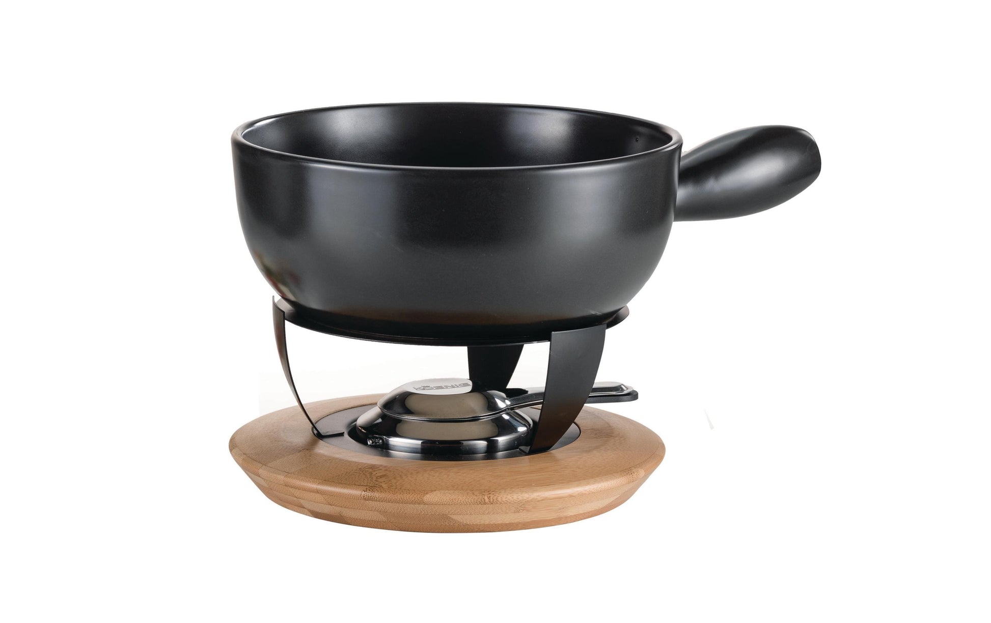 KOENIG Fondue-Set Bamboo – Ø 23 cm, 2,0 l, Edelstahl, für Käsefondue, Gas, Schwarz, 6 Personen, 3 Teile