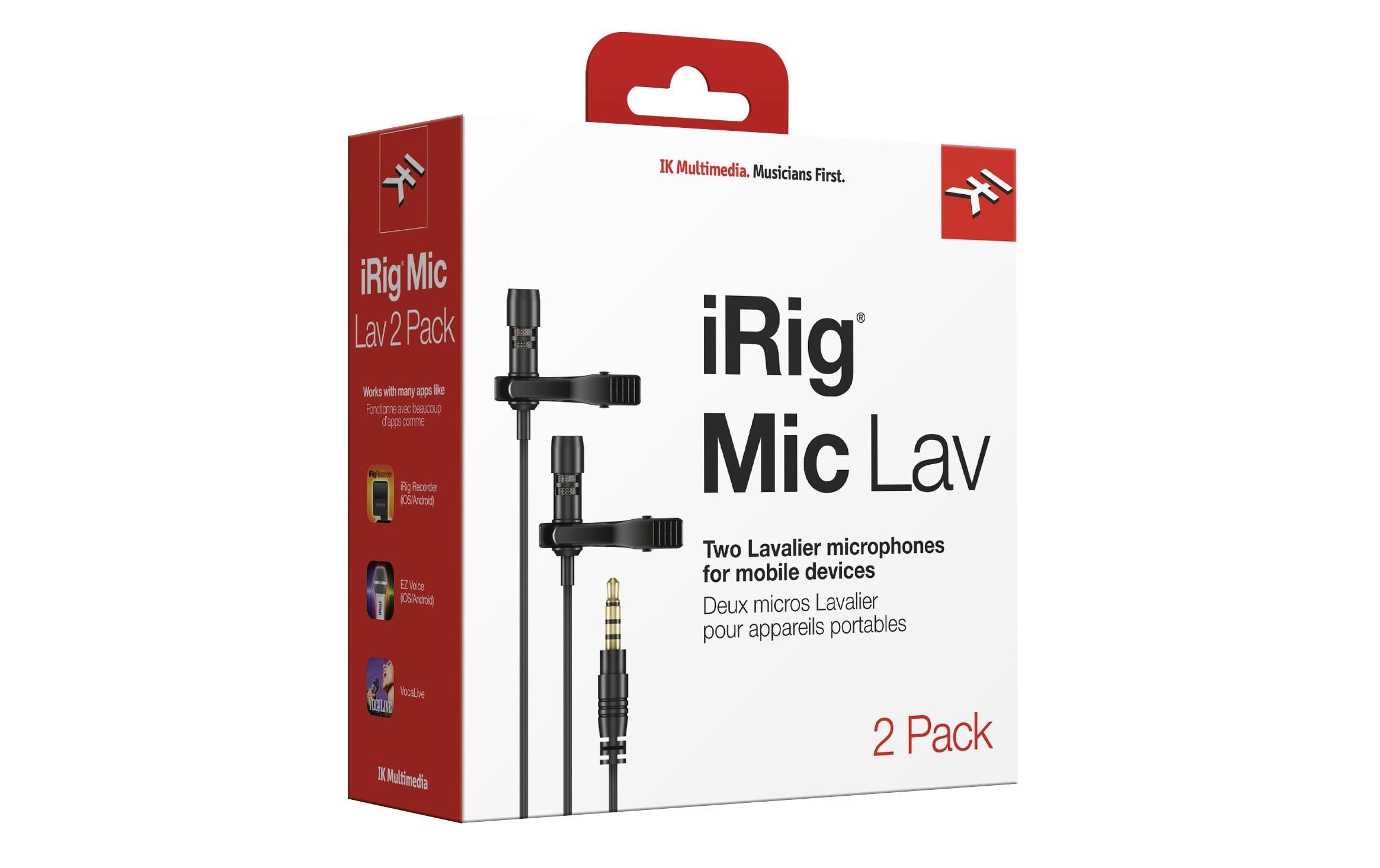 IK Multimedia iRig Mic Lav – Lavalier-/Ansteckmikrofon, 2er-Set, Gesang & Sprache, für iOS & Android, schwarz