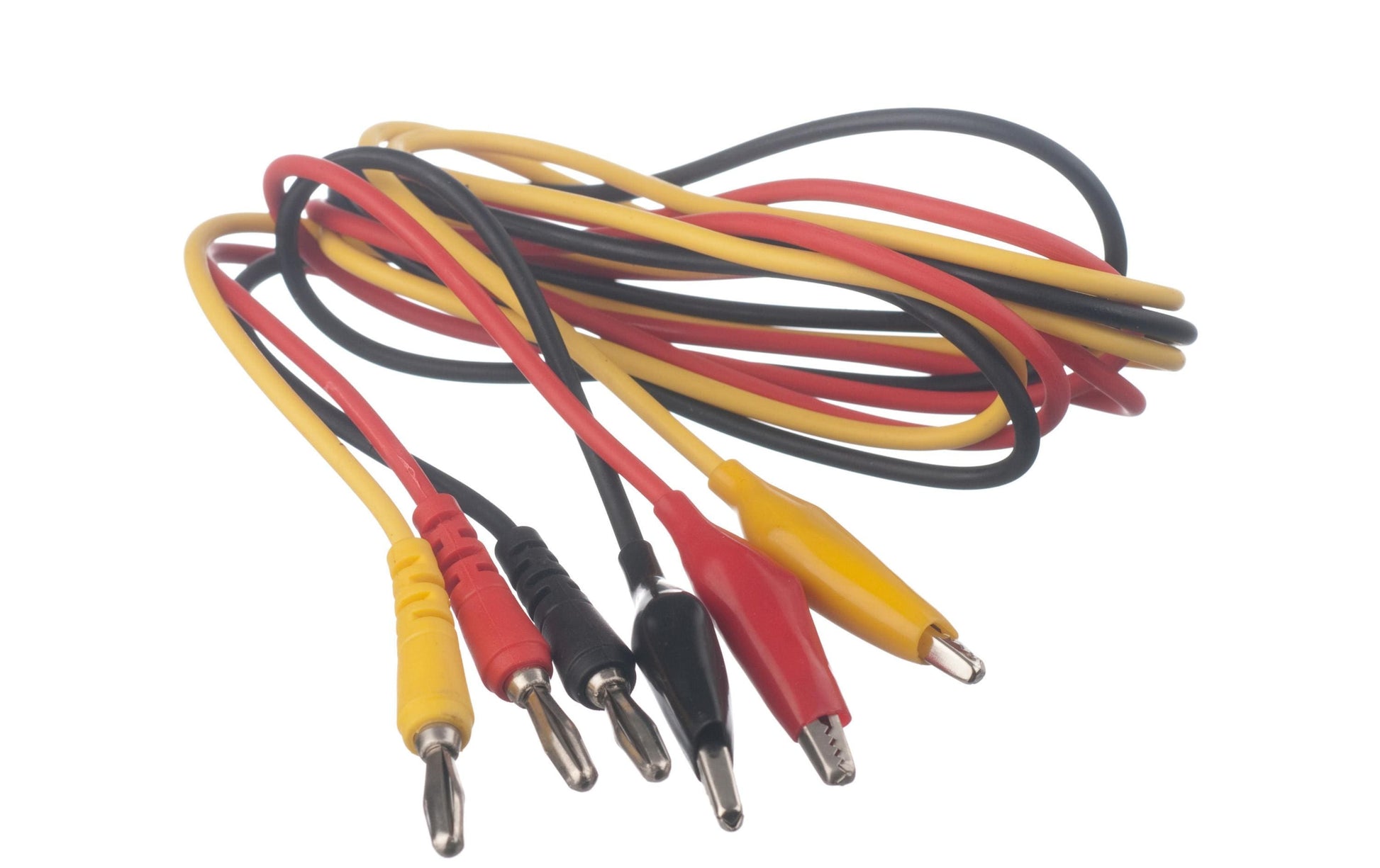 Velleman TLM3 – Prüfspitzen (Krokodilklemme zu Bananenstecker) – 900 mm, 3 Stück, Schwarz/Rot/Gelb