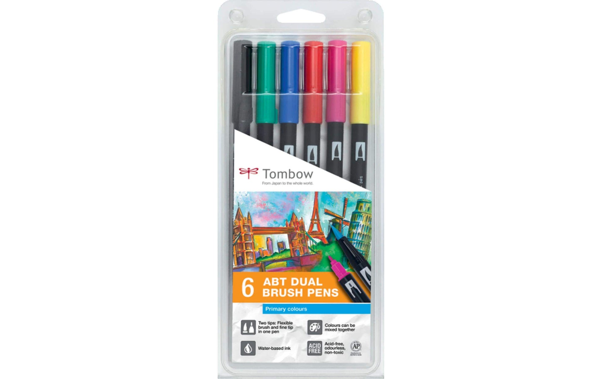 Tombow Filzstifte ABT Dual Brush Pen, auswaschbar, 6 Farben