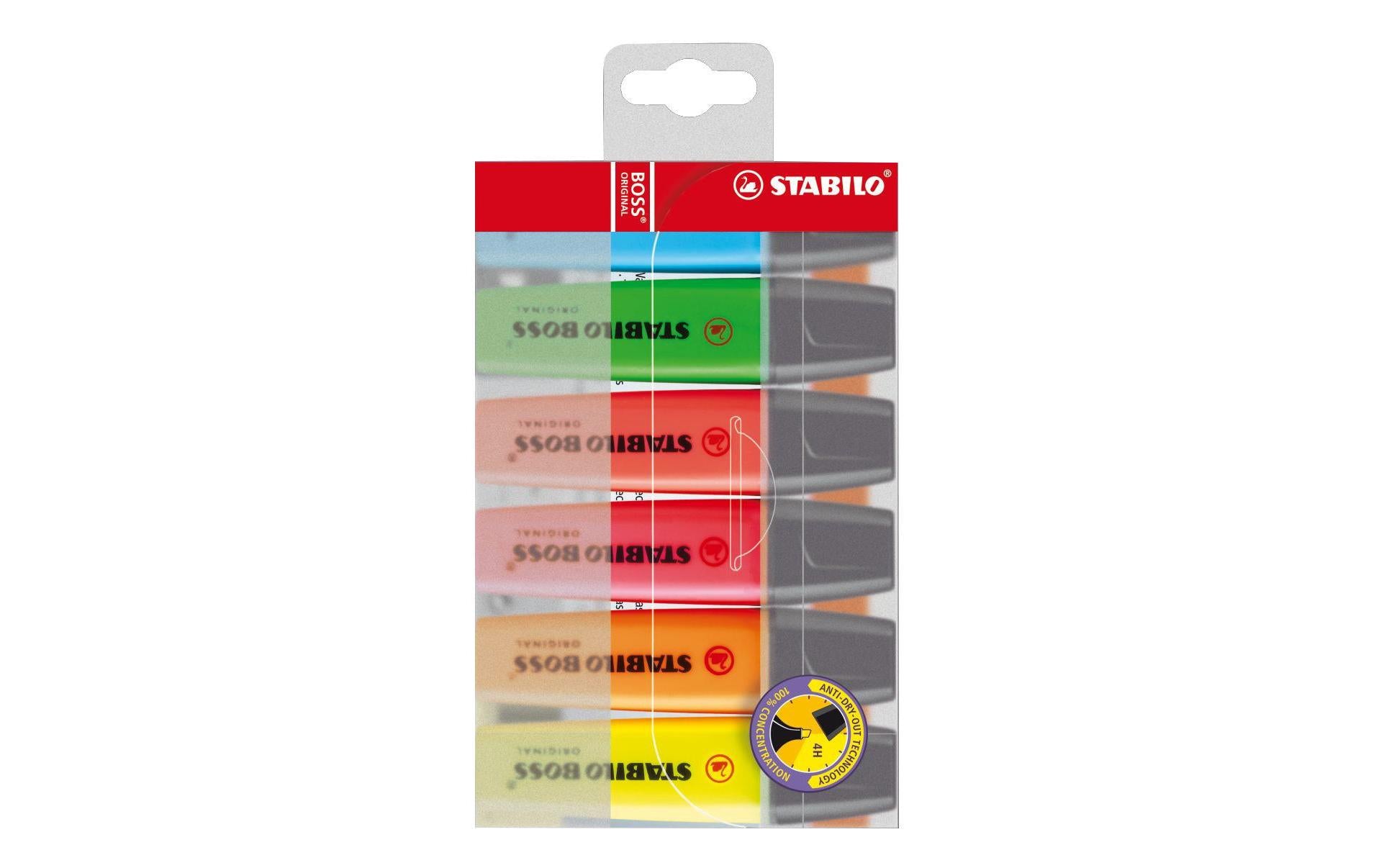 STABILO BOSS Original Textmarker Set 6 Farben – Keilspitze, 2–5 mm, nachfüllbar