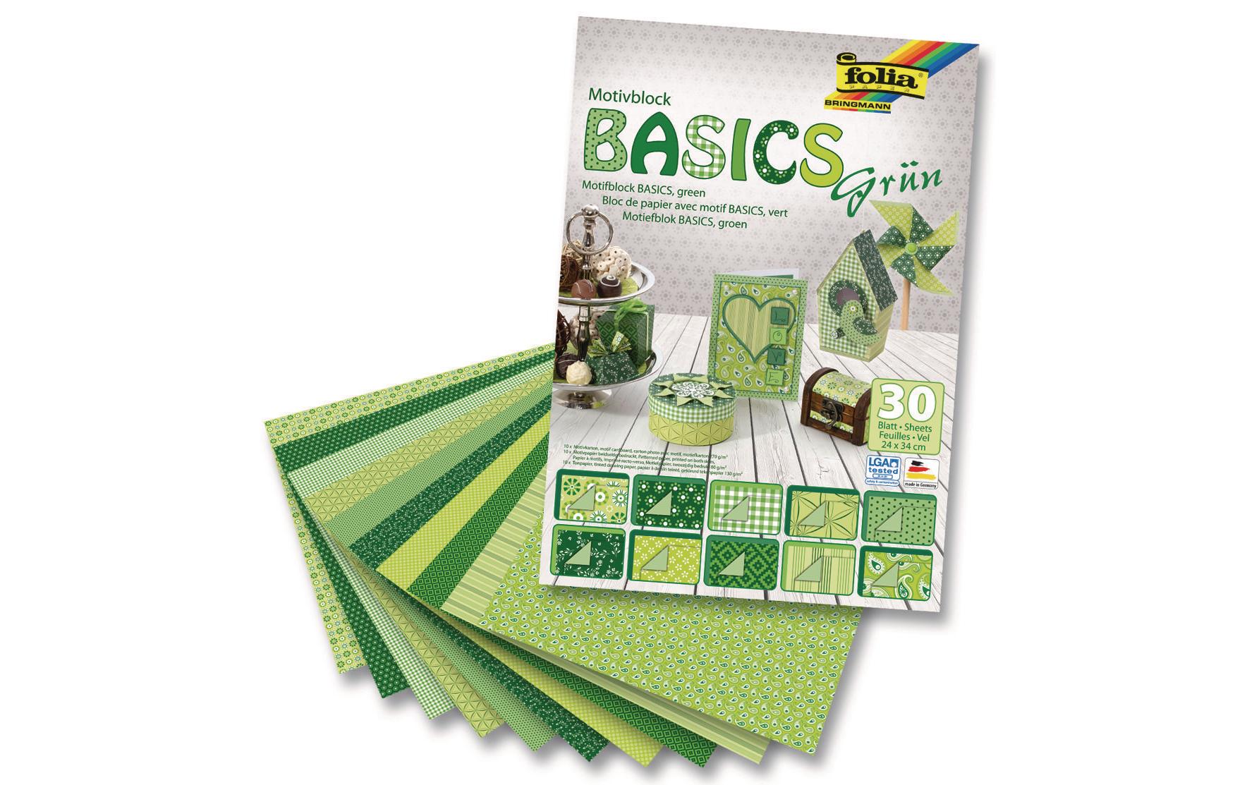 Folia Designpapierblock – Grün – 30 Blatt, Kunstpapier