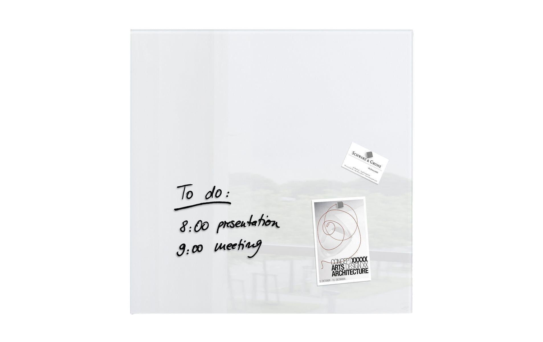 Sigel Whiteboard – 48 × 48 cm, Glas, magnetisch, Wandmontage, inkl. Magnete, Montagesatz