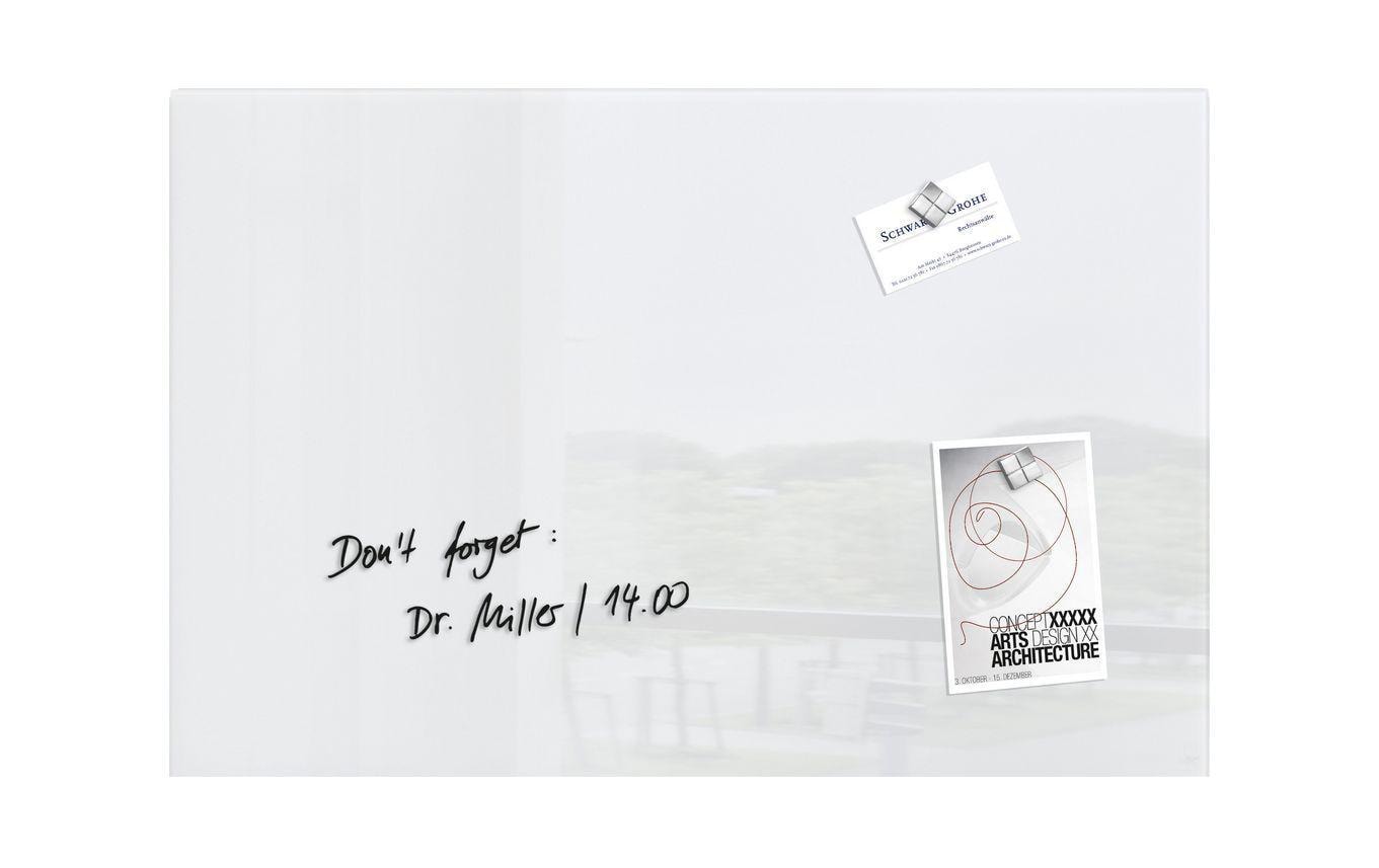 Sigel Whiteboard – 60 × 40 cm, Glas, magnetisch, Wandmontage, inkl. SuperDym-Magnetwürfel, Montagesatz