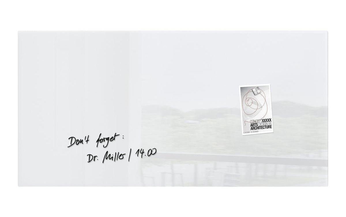 Sigel Whiteboard – 91 × 46 cm, Glas, magnetisch, Wandmontage, inkl. SuperDym-Magnetwürfel, Montagesatz