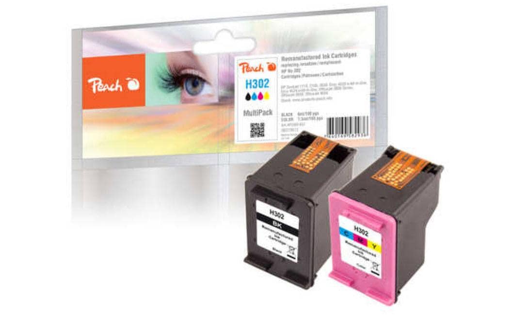 Peach 302 Tintenpatronen-Multipack, Schwarz/Cyan/Magenta/Gelb (Kompatibel) – für HP DeskJet, Envy, OfficeJet…