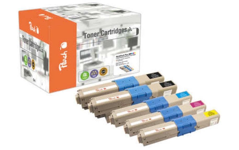Peach Toner-Multipack – BK/C/M/Y, schwarz 2200, C/M/Y 1500 Seiten – für OKI C301DN/C321DN/MC332DN und andere