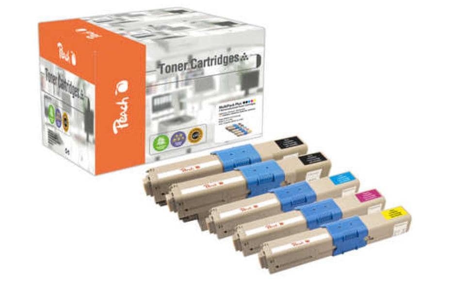 Peach Toner-Multipack PT616 – BK/C/M/Y, schwarz 3500, C/M/Y 2000 Seiten – für OKI C310/C330/C331 und andere