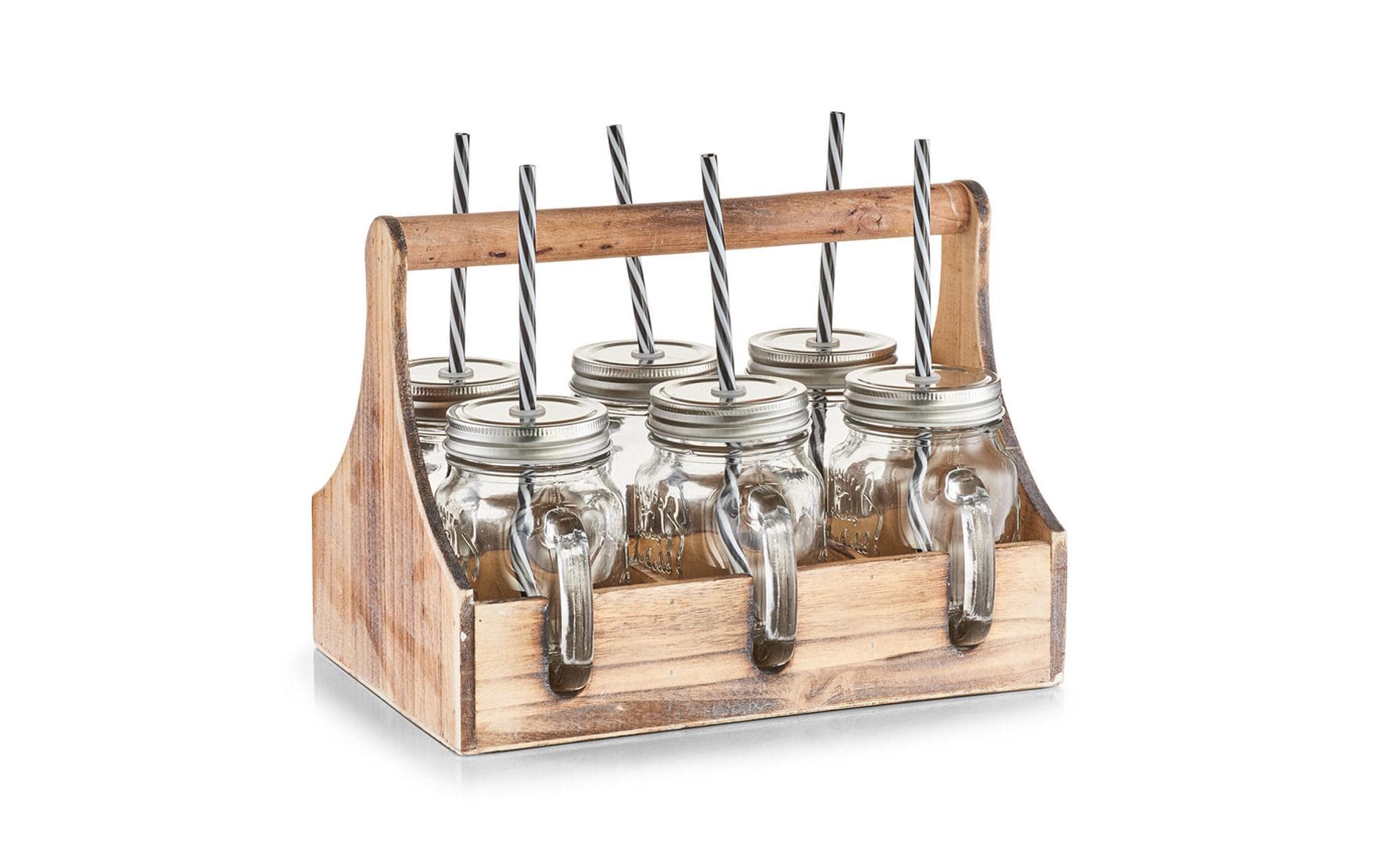 Zeller Present Trinkkrug – 6er Set, 450 ml, Glas, mit Schraubdeckel, in Holzkiste