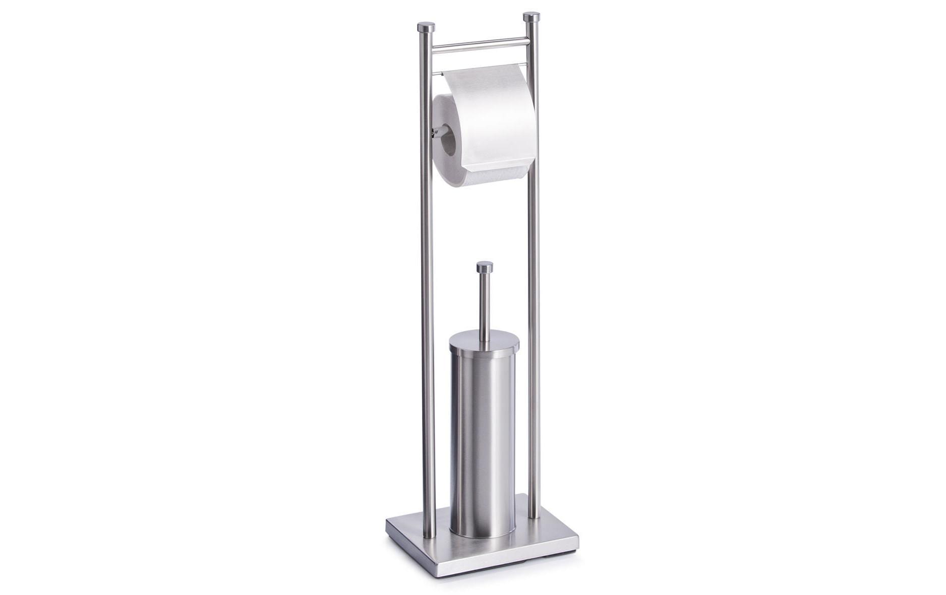 Zeller Present WC-Bürstenset – Edelstahl, bodenstehend, mit Toilettenrollenhalter, H 76 cm