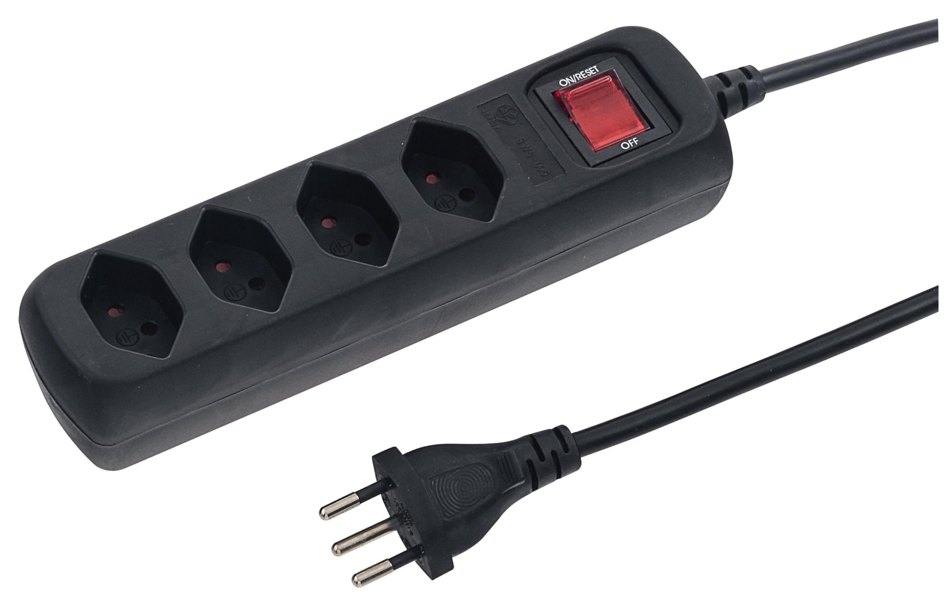 Steffen POWER EASY Steckdosenleiste, 4×T13, mit Schalter, 1,5 m, Eingang T12, Kindersicherung – schwarz
