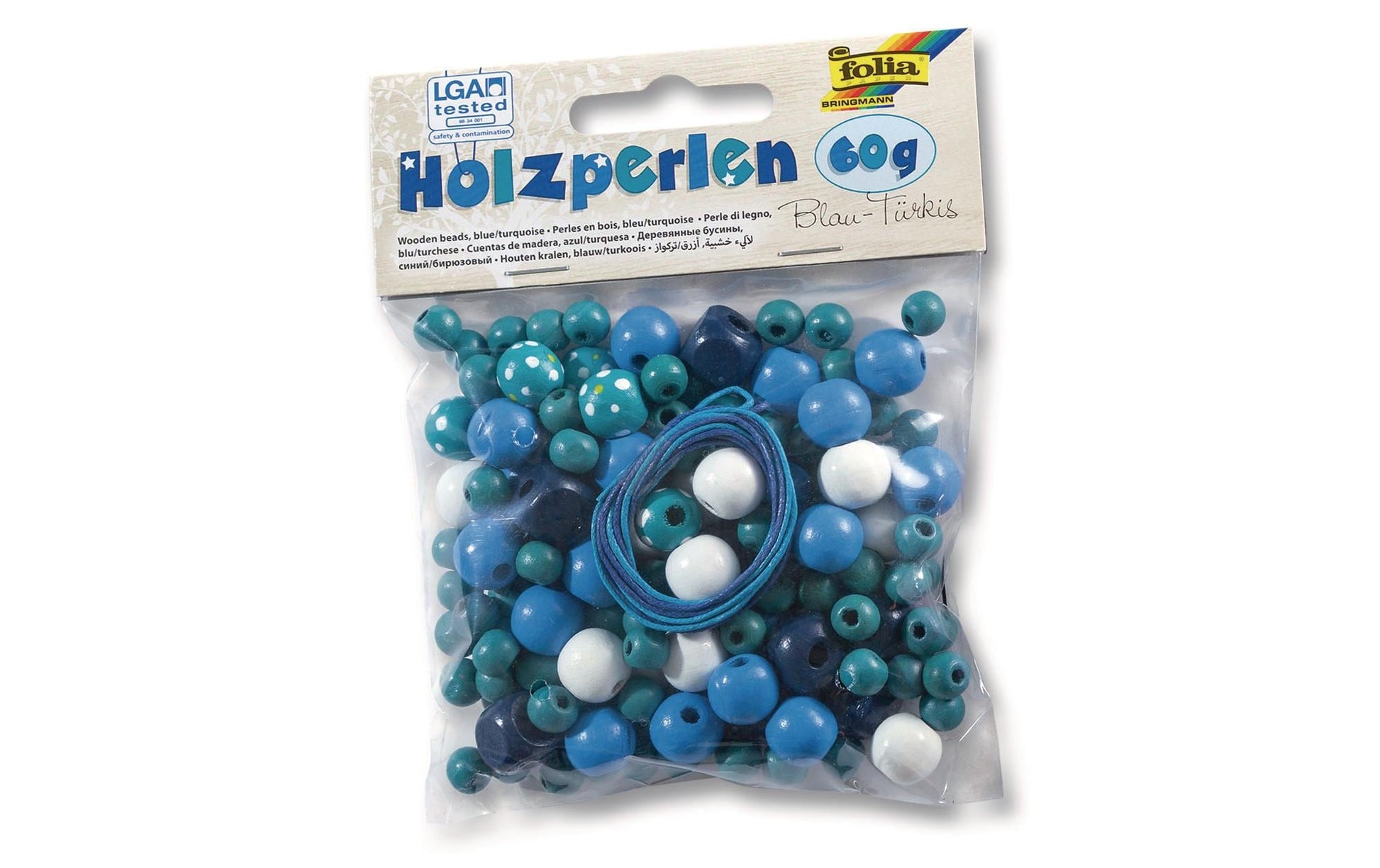 Folia Holzperlen Perlenset – türkis – 60 g – für Kinder