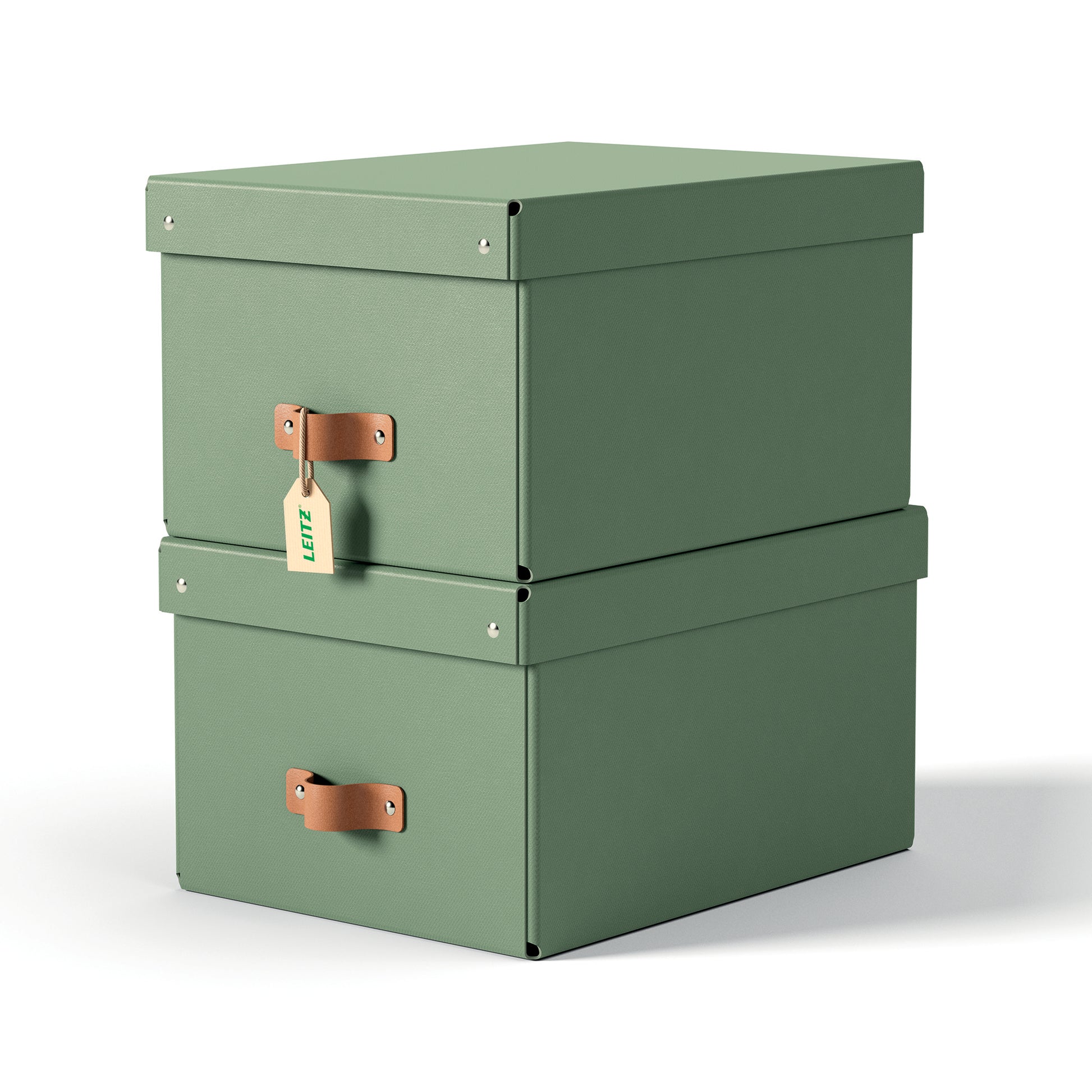 Leitz Aufbewahrungsbox 17 l – mit Klappdeckel, mit Tragegriff, 265 × 200 × 355 mm, Hellgrün, Karton, 2er Pack