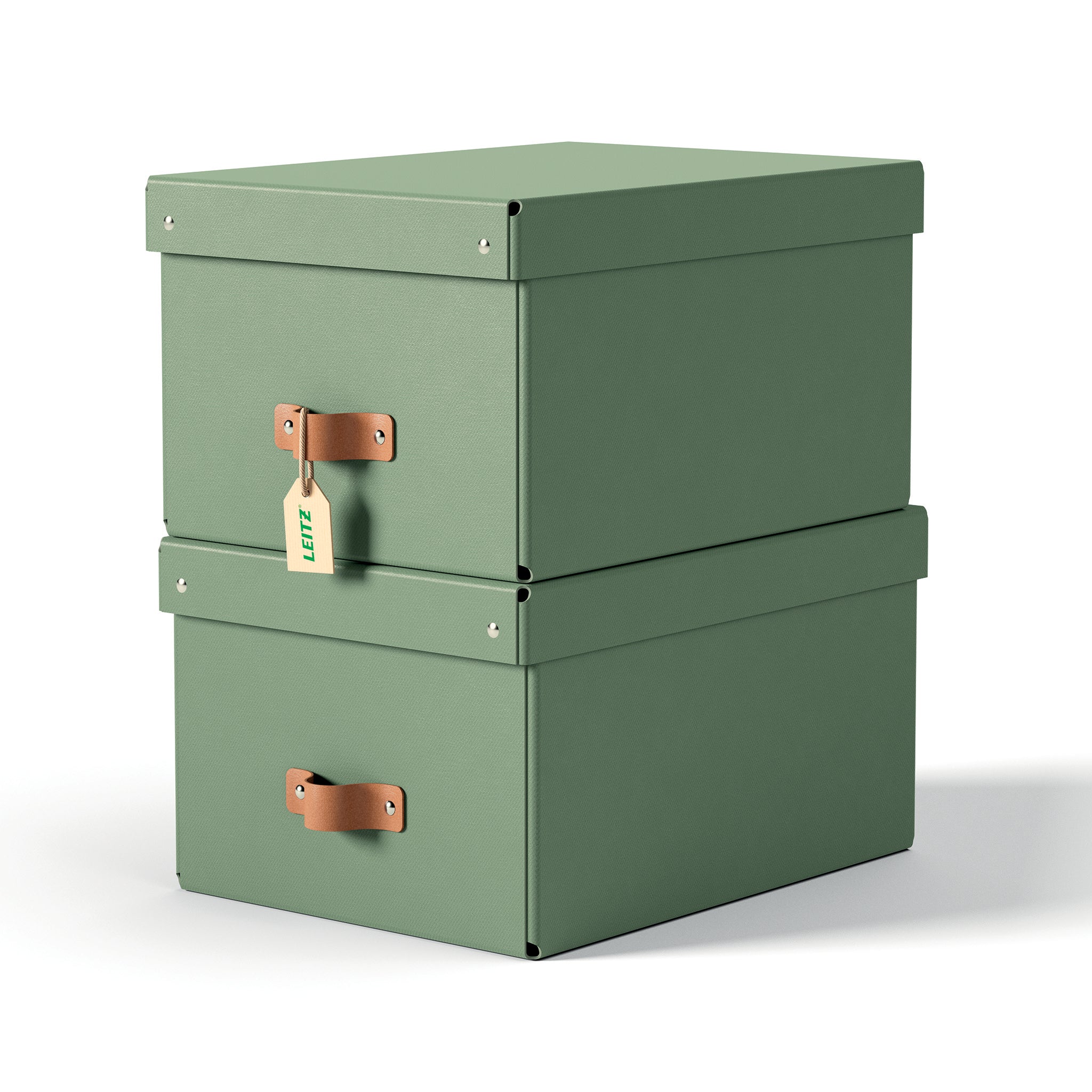 Leitz Aufbewahrungsbox 17 l – mit Klappdeckel, mit Tragegriff, 265 × 200 × 355 mm, Hellgrün, Karton, 2er Pack