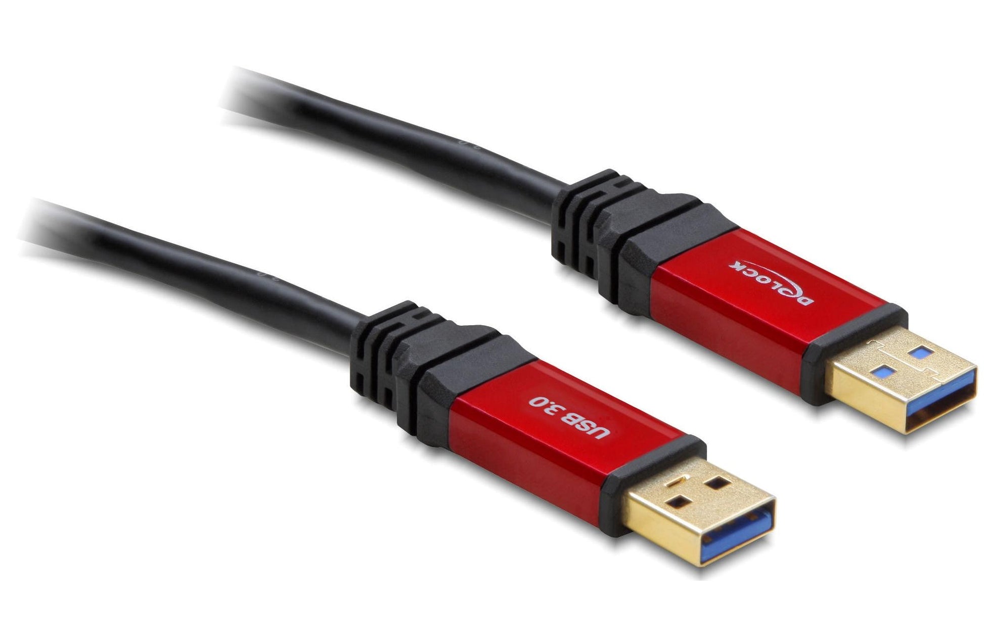 DeLOCK USB-Kabel – USB-A auf USB-A – USB 3.2 Gen 1 (5 Gbit/s) – 2 m – Goldstecker – Schwarz