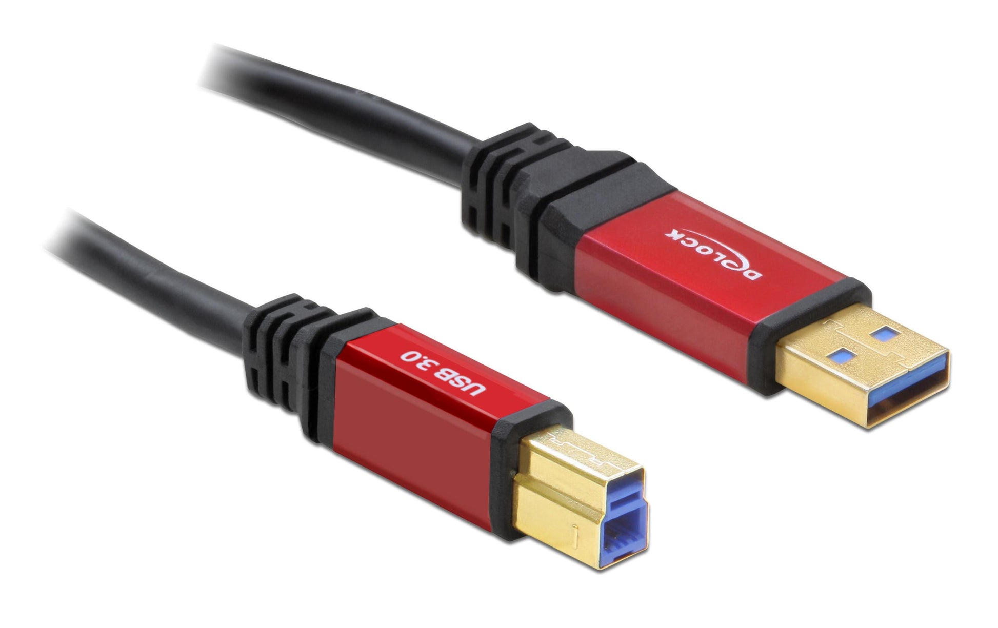 DeLOCK USB-A auf USB-B Kabel – USB 3.2 Gen 1 (5 Gbit/s) – 2 m – Goldstecker – Schwarz