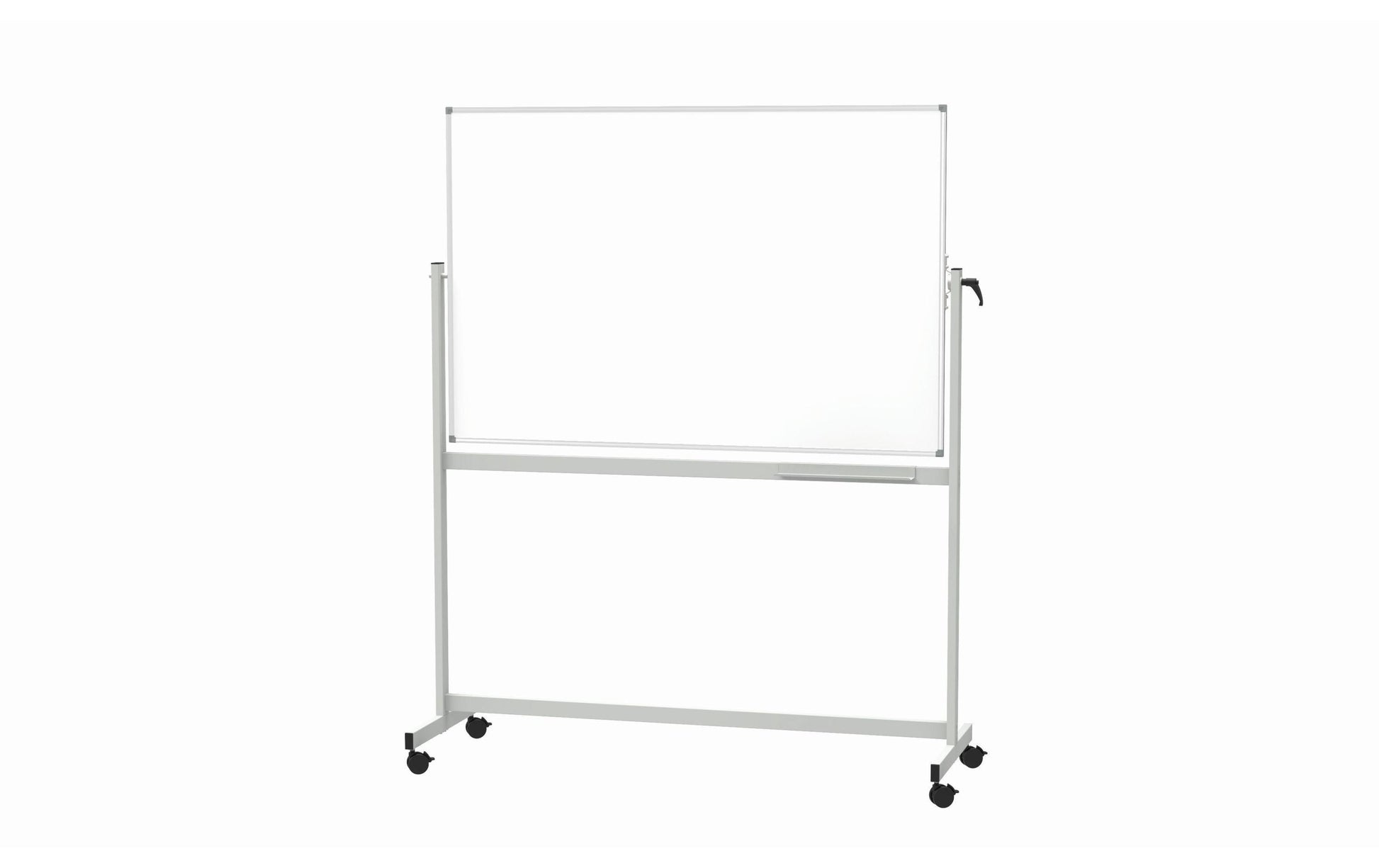 MAUL Whiteboard – 200 × 100 cm, Alu-Rahmen, grau, mit Ständer, drehbar, inkl. Stiftablage