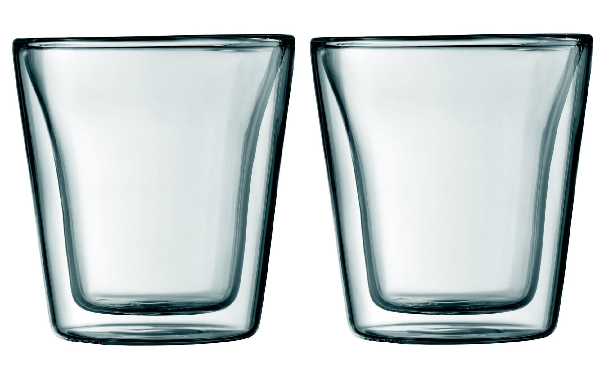 Bodum Thermobecher CANTEEN – 2er Set, 100 ml, Ø 7,6 cm, H 7,3 cm, Borosilikatglas, Transparent, doppelwandig