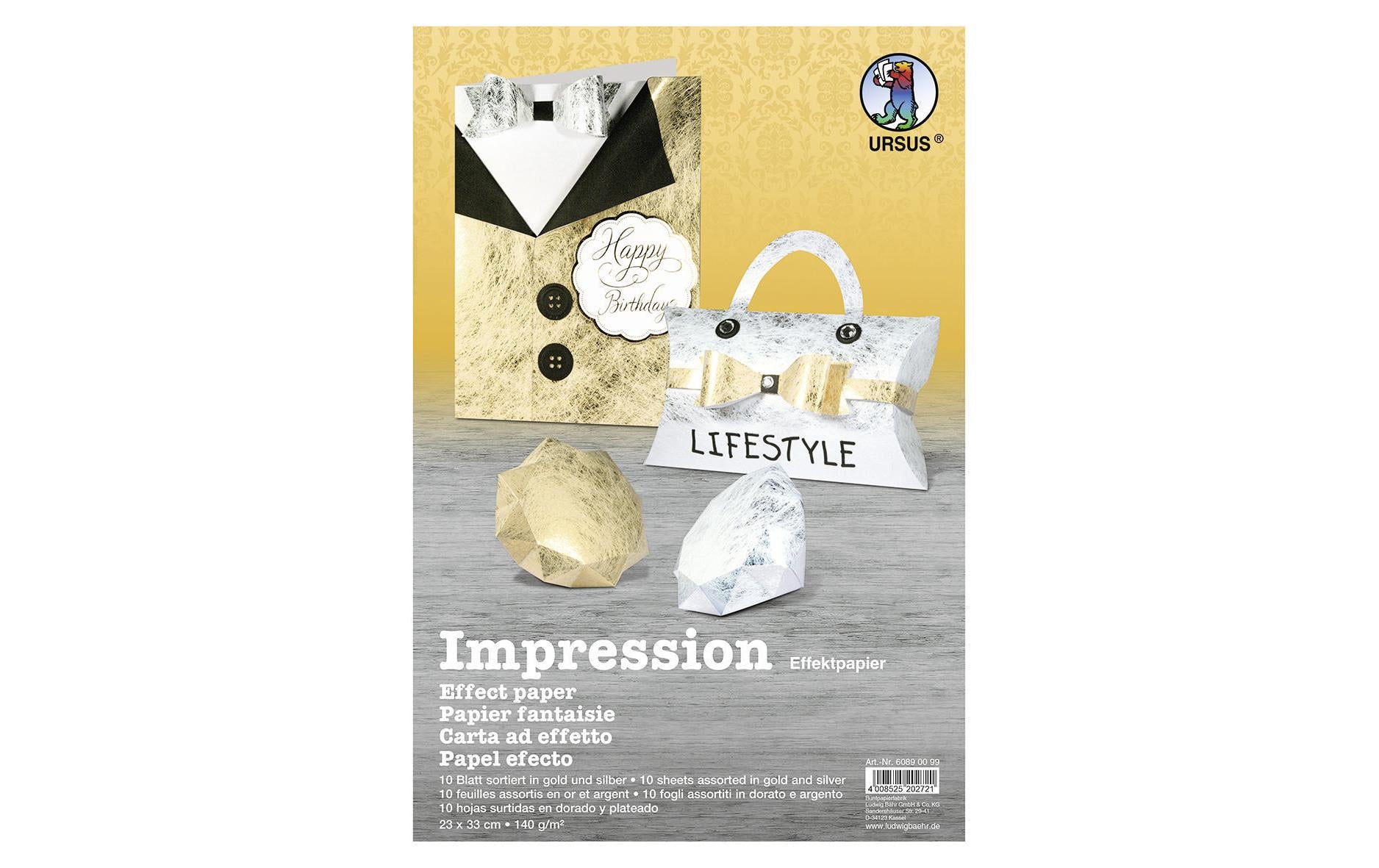 URSUS Fotokarton – 23 × 33 cm, gold/silber, 140 g/m² – 10 Blatt