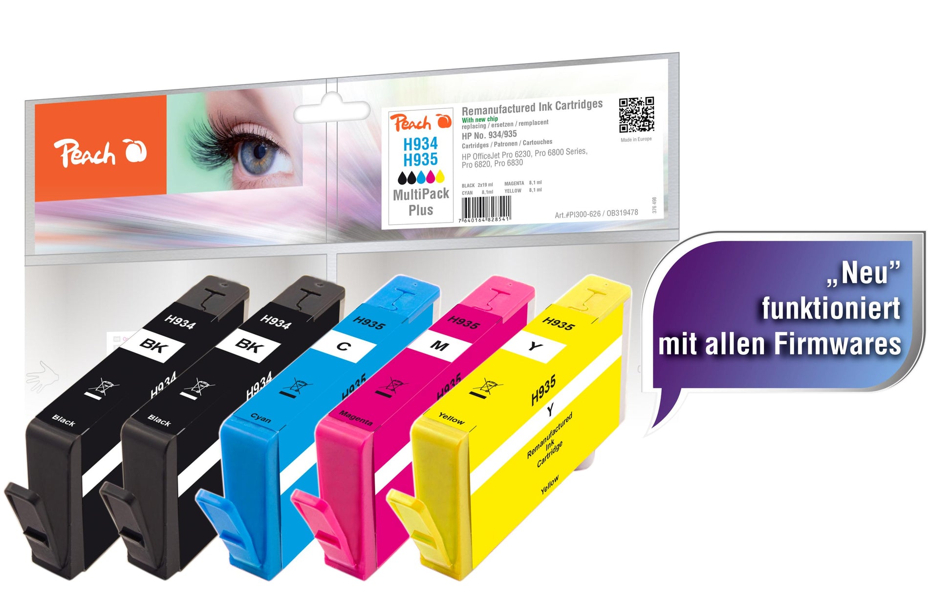 Peach 934/935 Tintenpatronen-Multipack, 5er-Set (Kompatibel) – für HP OfficeJet 6800, OfficeJet Pro 6230