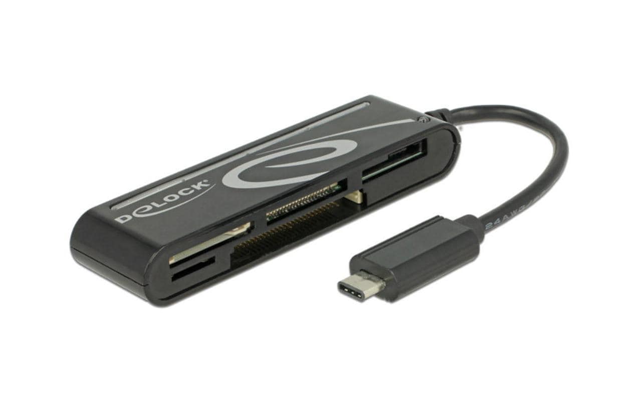 DeLOCK 91739 – Externer USB-C Kartenleser, USB 2.0 480 Mbit/s, für CF/SD/microSD/Memory Stick/MMC/xD, Schwarz