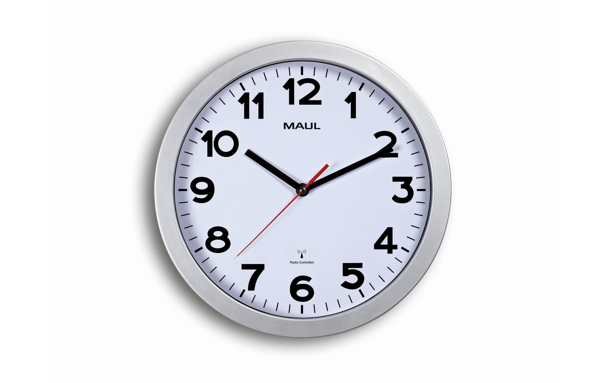 MAUL Wanduhr Step – Funk – Ø 30 cm, silber, Kunststoff