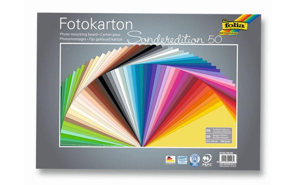 Folia Fotokarton, 35 × 50 cm, Mehrfarbig, 300 g/m², 50 Bogen