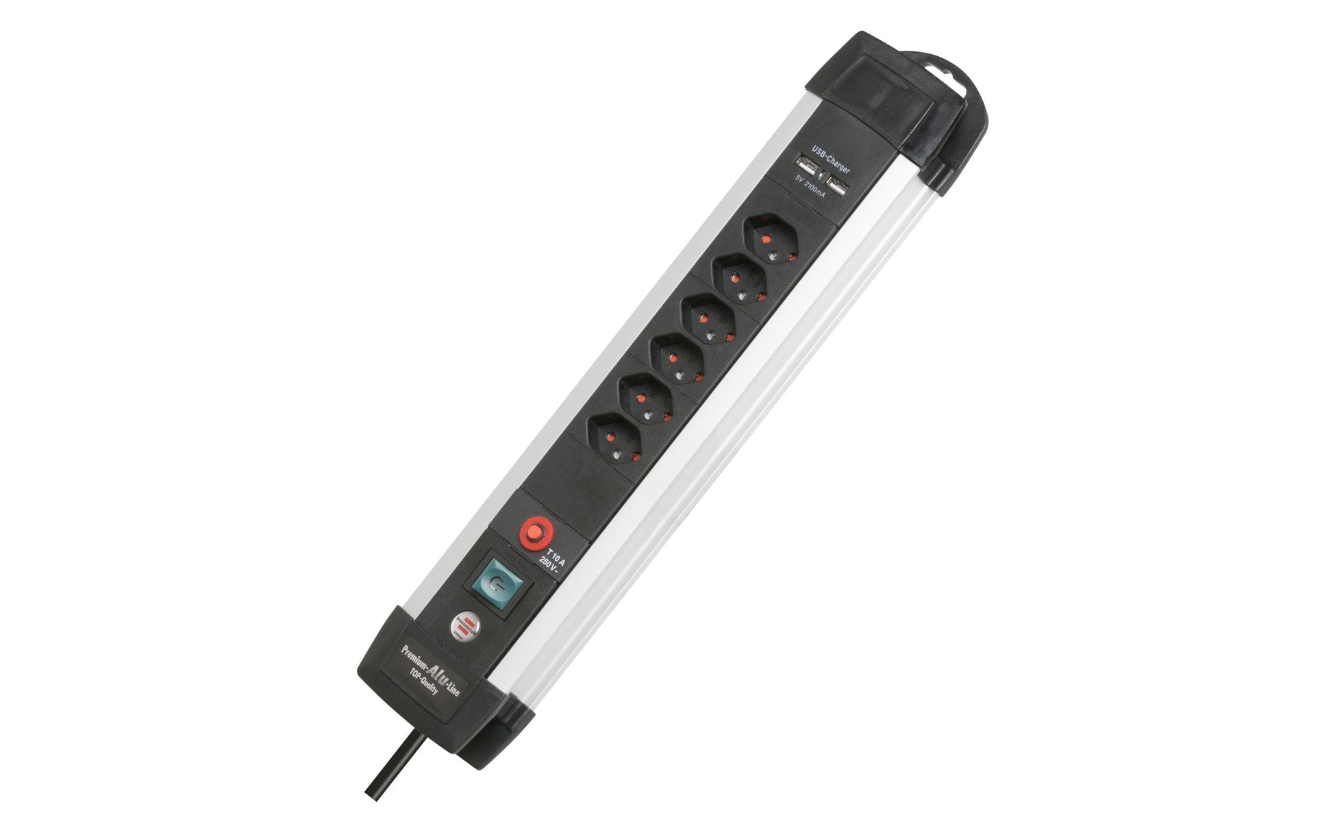 Brennenstuhl Premium-Alu-Line Steckdosenleiste, 6×T13, 2×USB, mit Schalter, 3 m – Schwarz