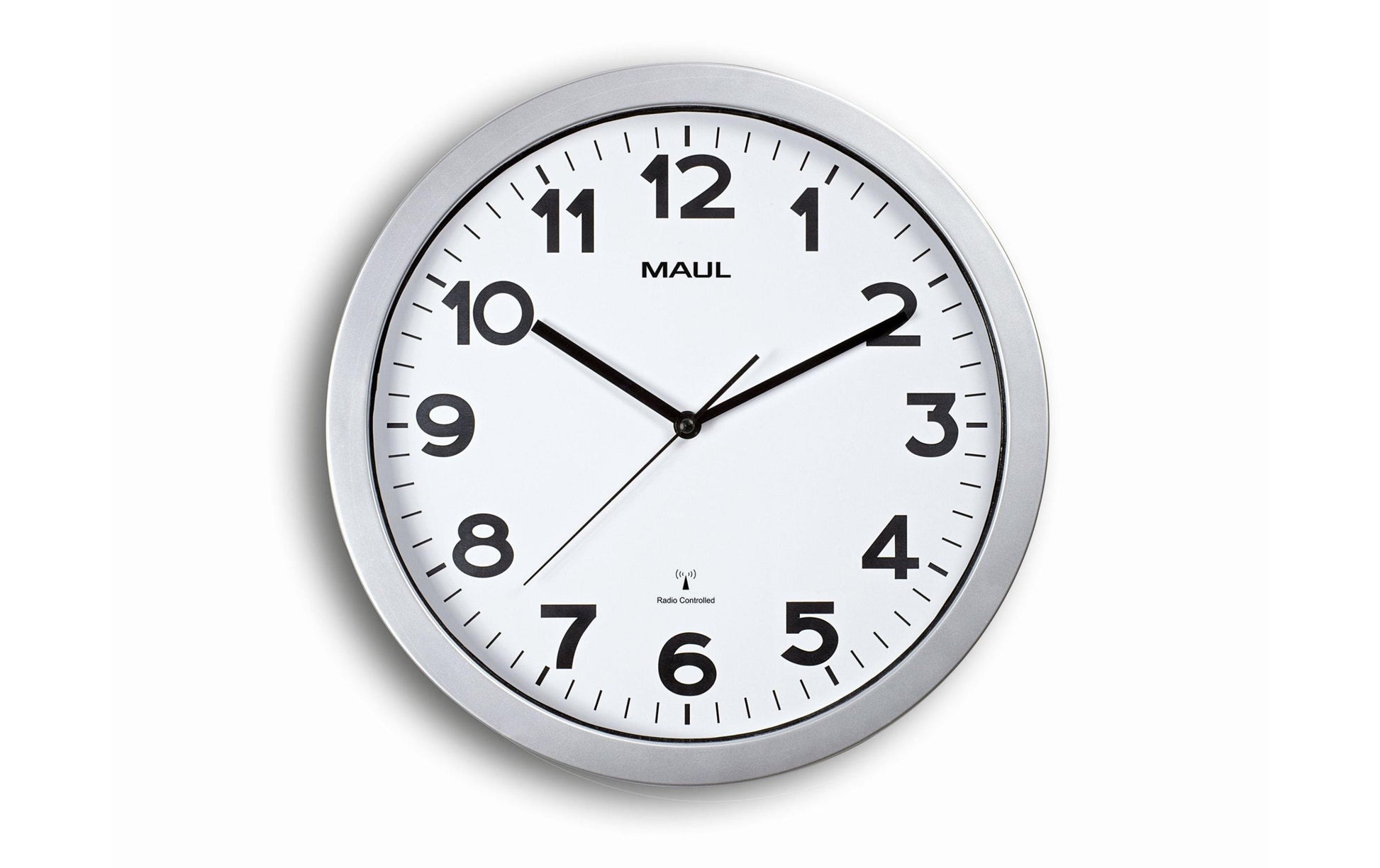 MAUL Wanduhr Step – Funk – Ø 35 cm, silber, Kunststoff