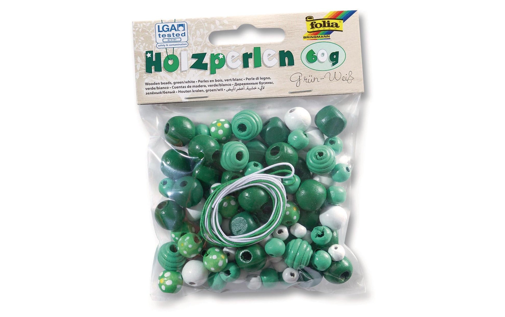 Folia Holzperlen – Grün/Weiss – 1 Stück – Perlenset für Kinder