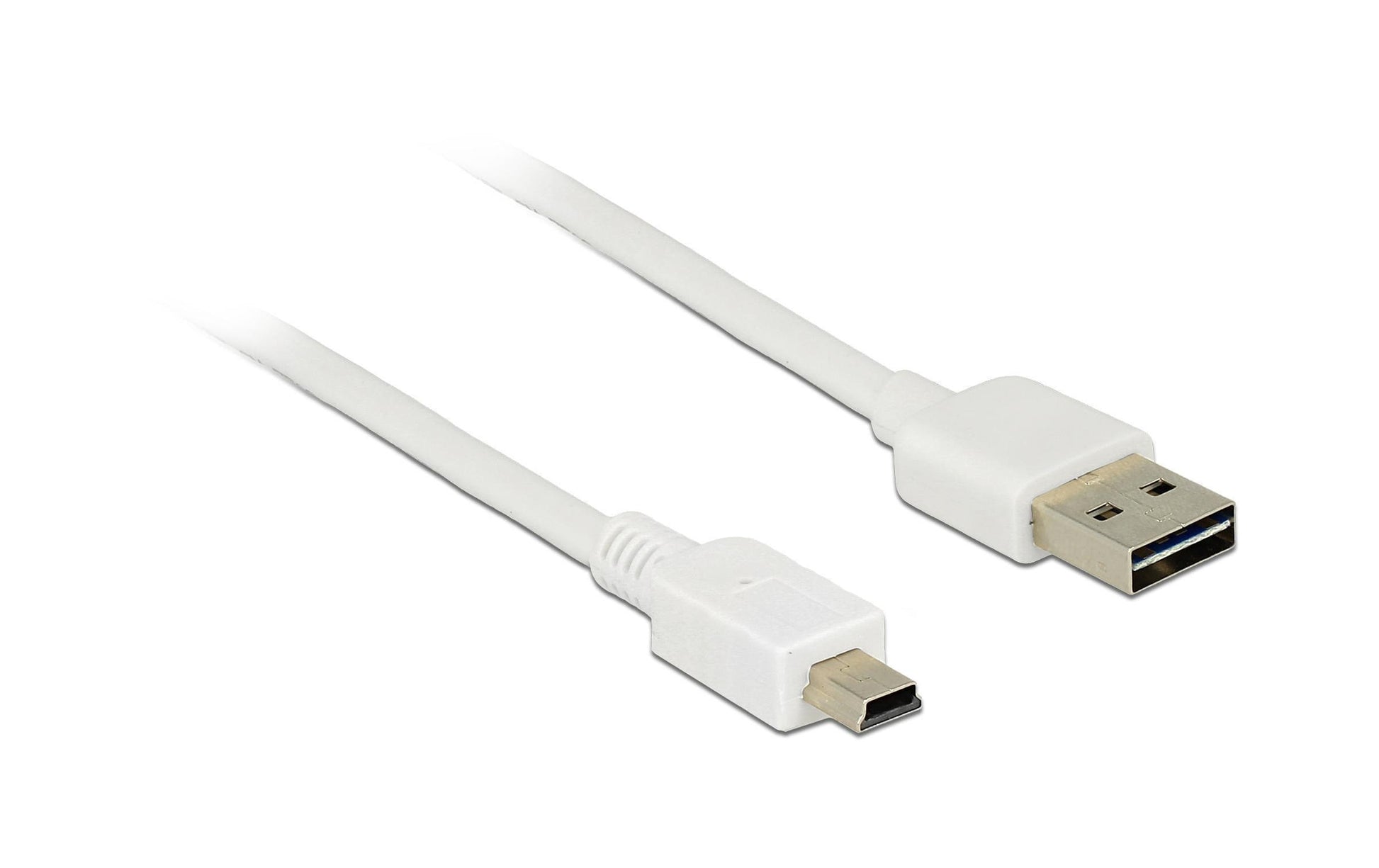 DeLOCK USB-Kabel – USB-A auf Mini-USB-B – USB 2.0 (480 Mbit/s) – 1 m – USB-A beidseitig einsteckbar – Weiss