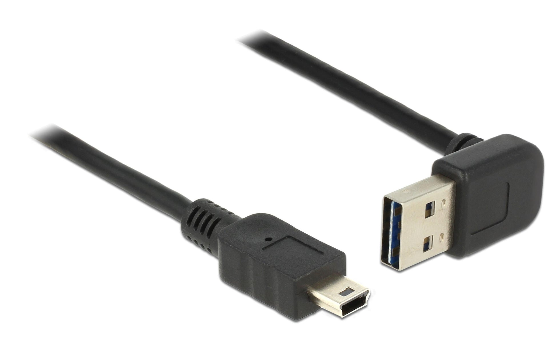 DeLOCK USB-A auf Mini-USB-B Kabel – USB 2.0 (480 Mbit/s) – 2 m – Abgewinkelt, Goldstecker – Schwarz