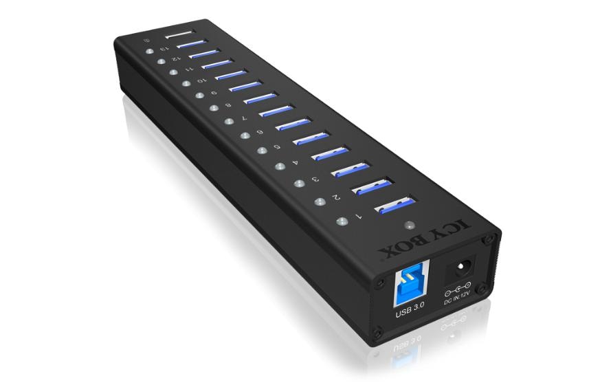 ICY BOX IB-AC6113 USB-Hub – USB 3.0, 13× USB-A, für Windows/Mac
