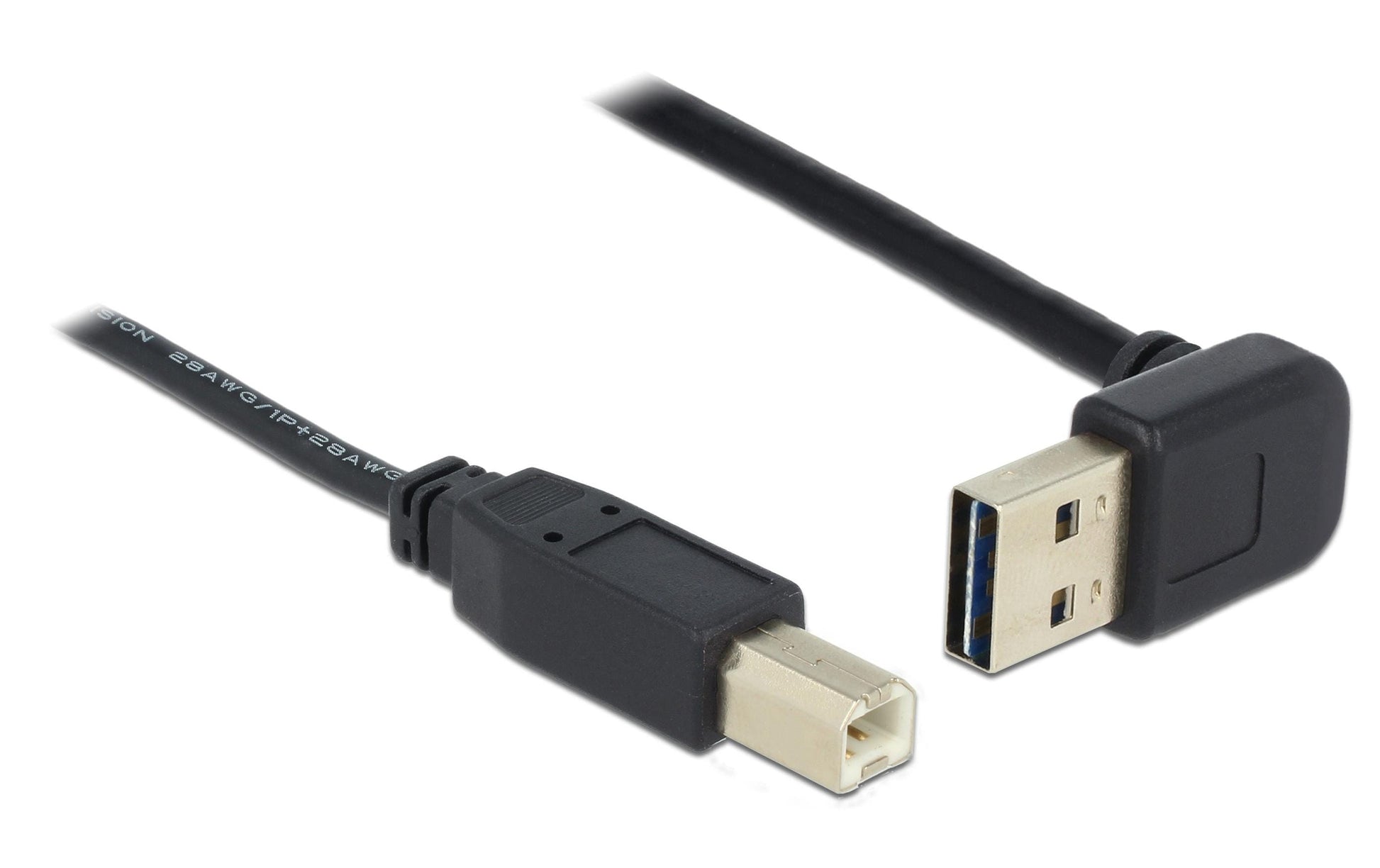 DeLOCK USB-A auf USB-B Kabel – USB 2.0 (480 Mbit/s) – 0,5 m – Abgewinkelt, Goldstecker – Schwarz