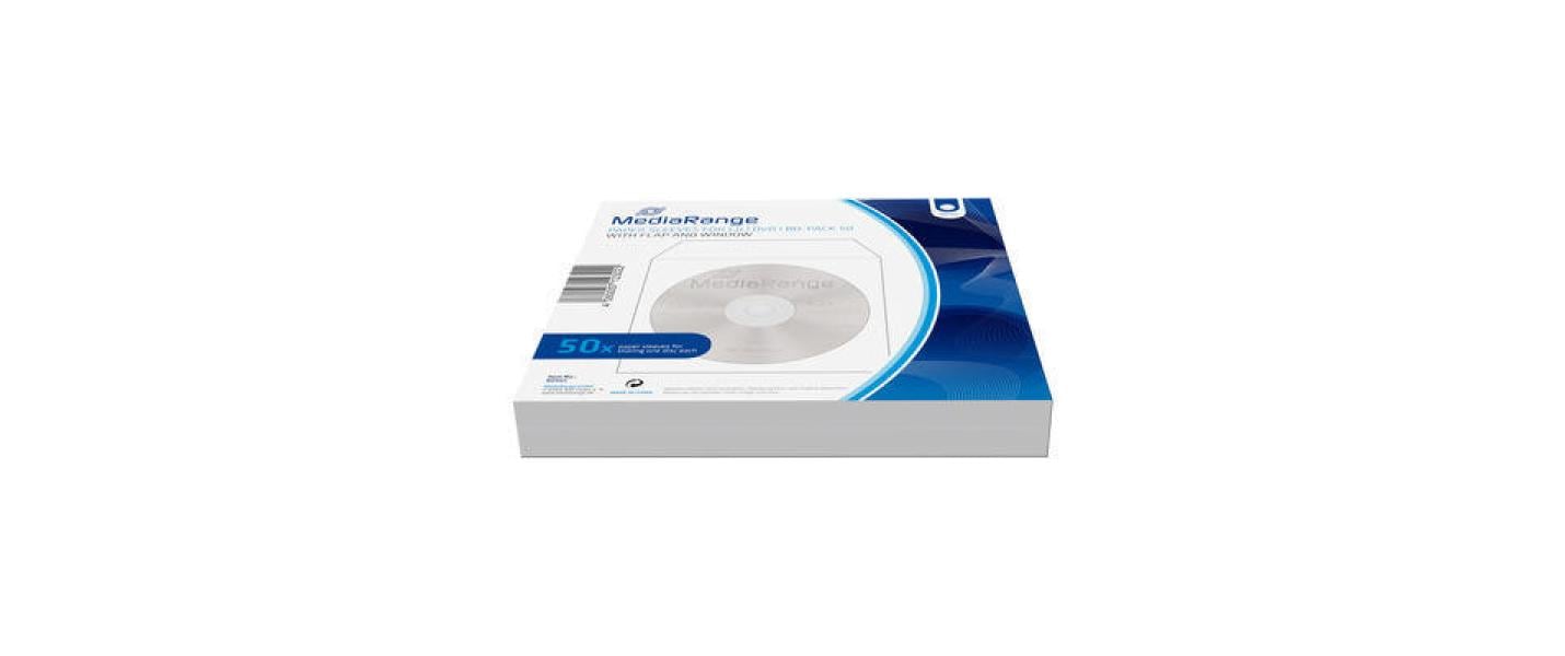 MediaRange CD-Tasche – 1 Disk, Papier/Kunststoff, 125 × 125 mm, 50er Pack