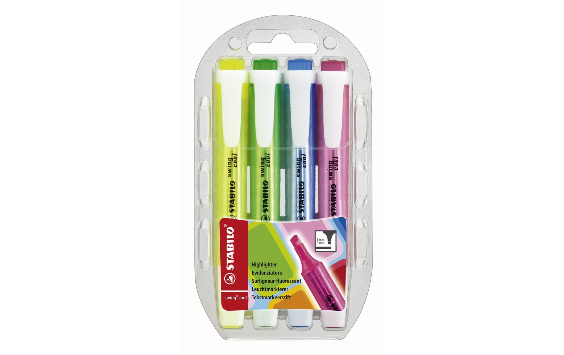 STABILO Swing Cool Textmarker Set 4 Farben – Keilspitze, 1–4 mm