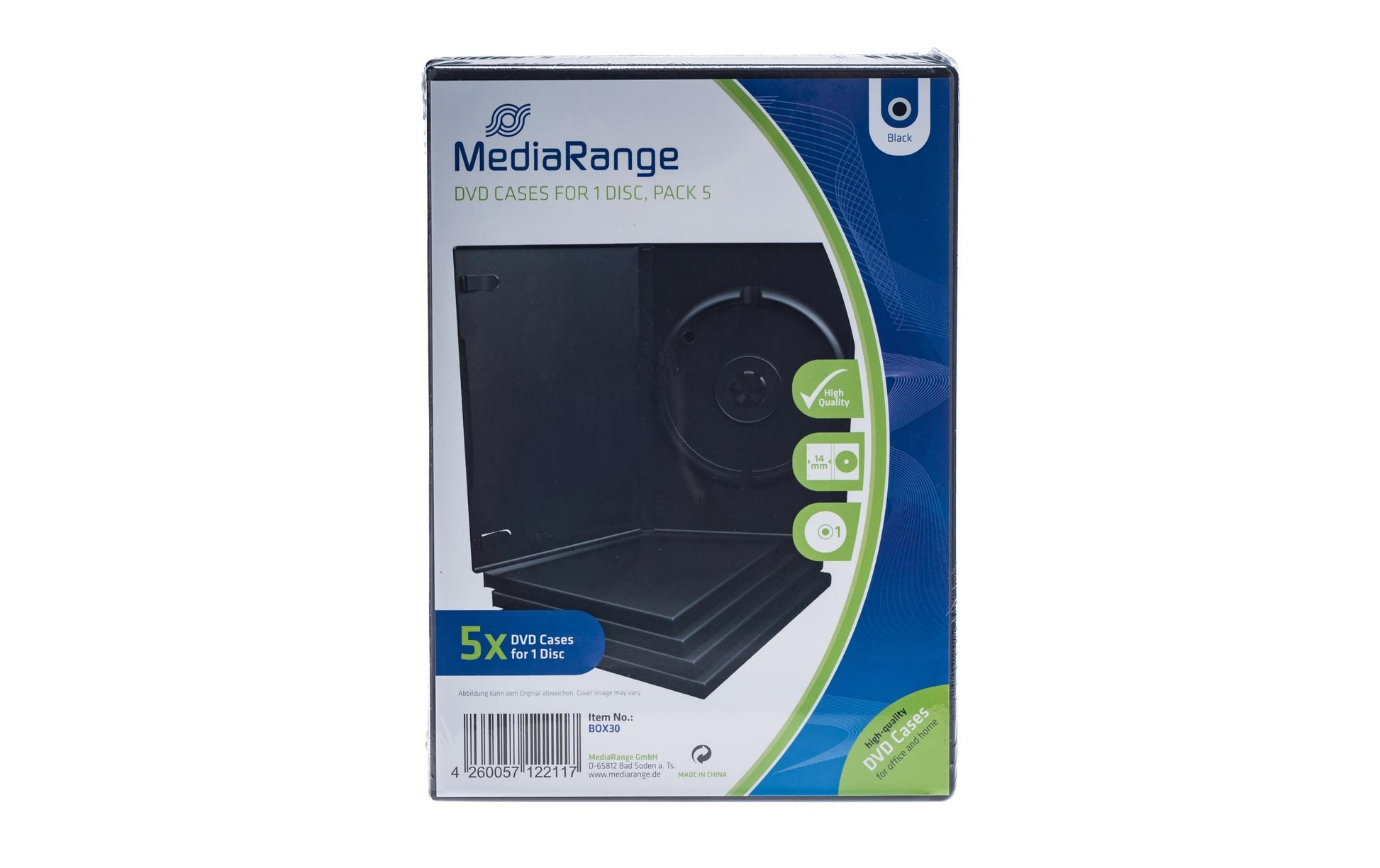 MediaRange DVD-Hülle – 1 Disk, Kunststoff, 136 × 70 × 191 mm, 5er Pack