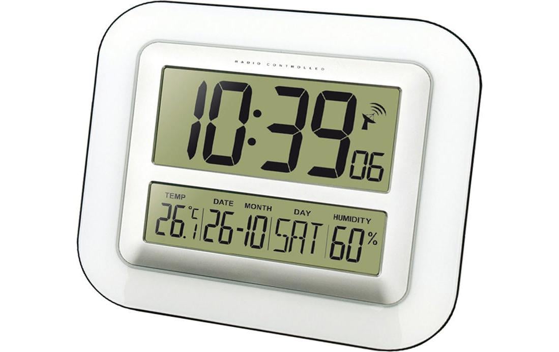 Technoline Digitale Wanduhr WS8006 – Funk – Ø 28 cm, Weiss, Kunststoff, Thermometer, Datum