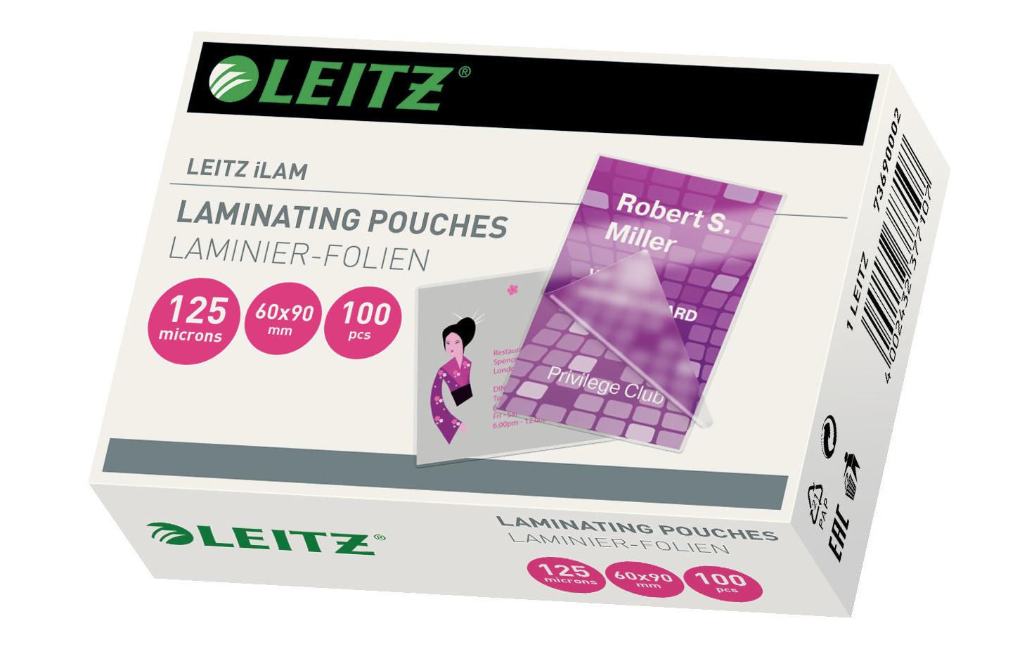 Leitz Laminierfolien 60 × 90 mm – 125 µm, glänzend, 100 Stück