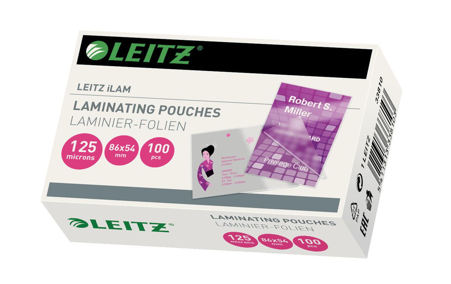 Leitz Laminierfolien 54 × 86 mm – 125 µm, glänzend, 100 Stück