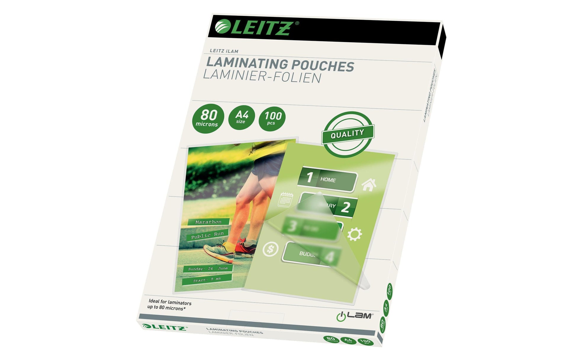 Leitz Laminierfolien A4, glänzend – 80 µm, 216 × 303 mm, 100 Stk.