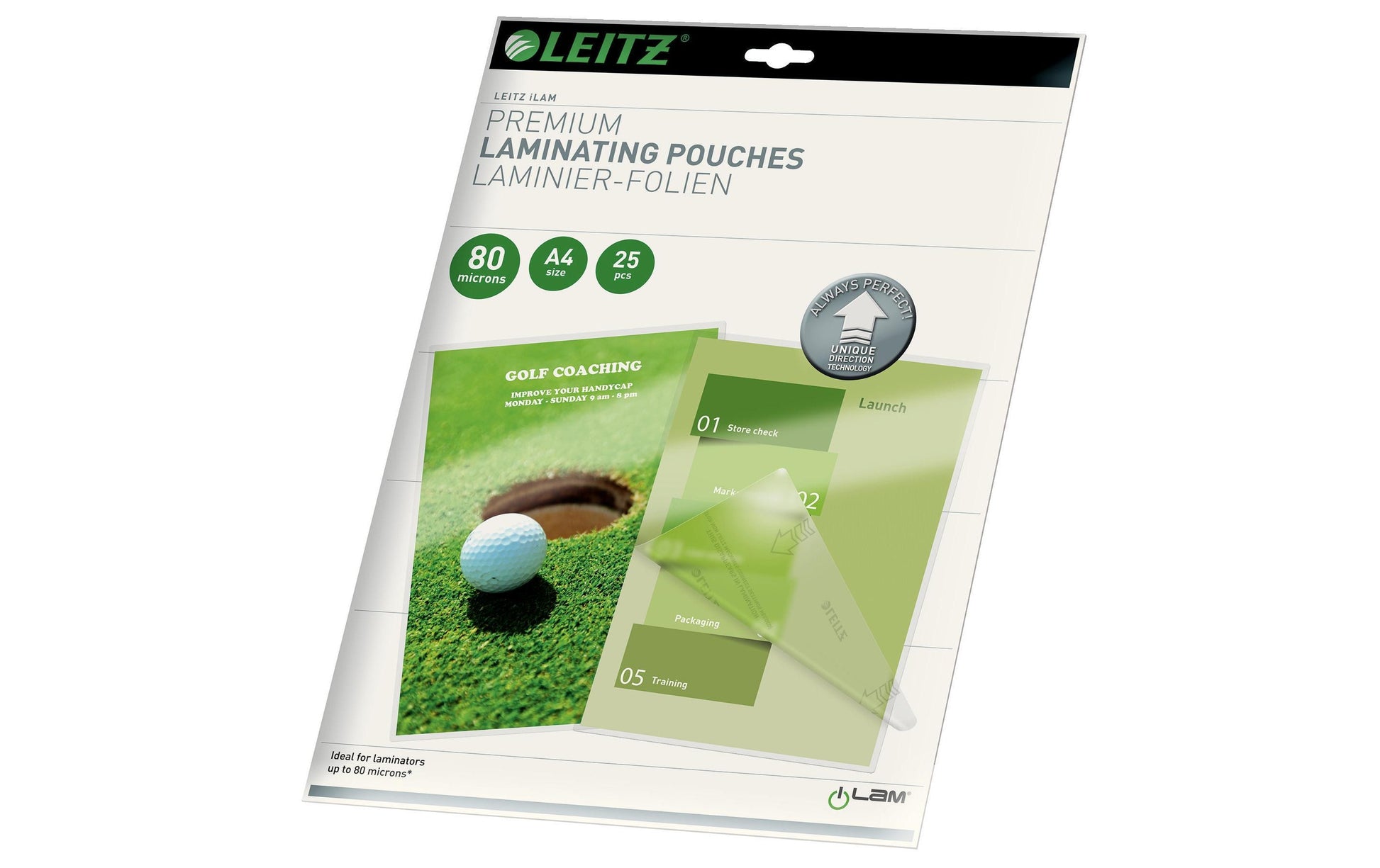 Leitz Laminierfolien A4, glänzend – 80 µm, 216 × 303 mm, 25 Stk.