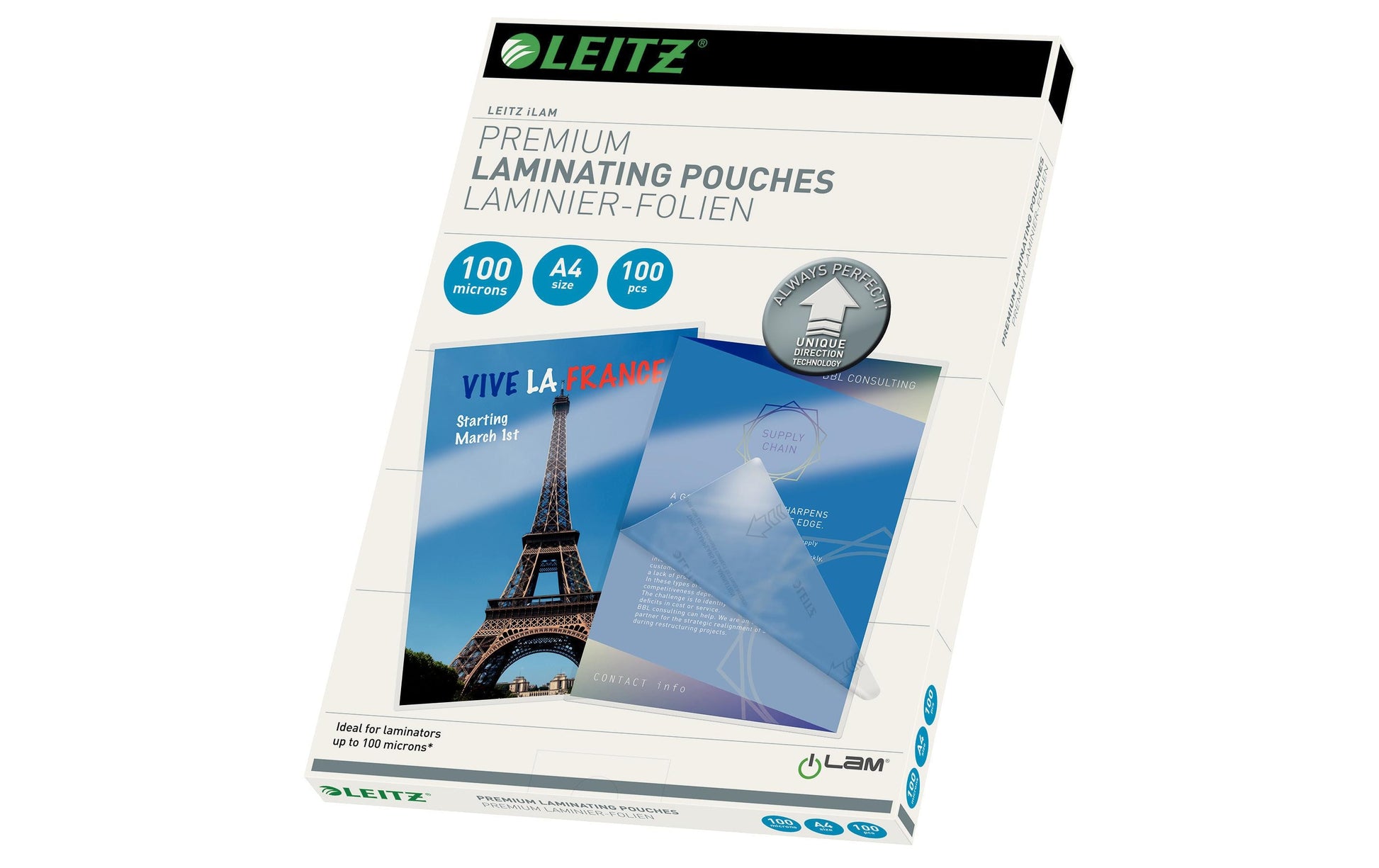 Leitz Laminierfolien A4, glänzend – 100 µm, 216 × 303 mm, 100 Stk.