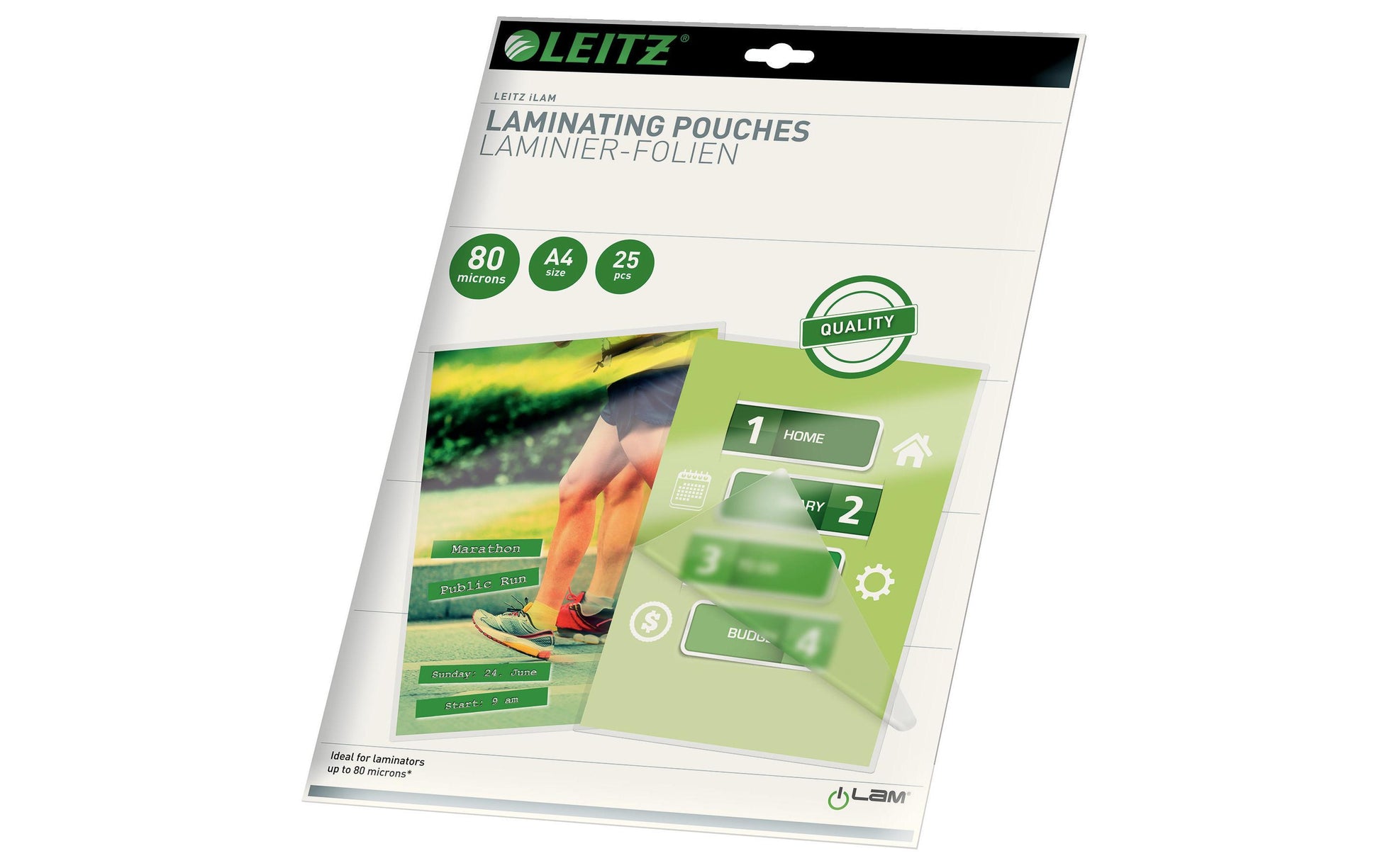Leitz Laminierfolien A4, glänzend – 80 µm, 216 × 303 mm, 25 Stk.