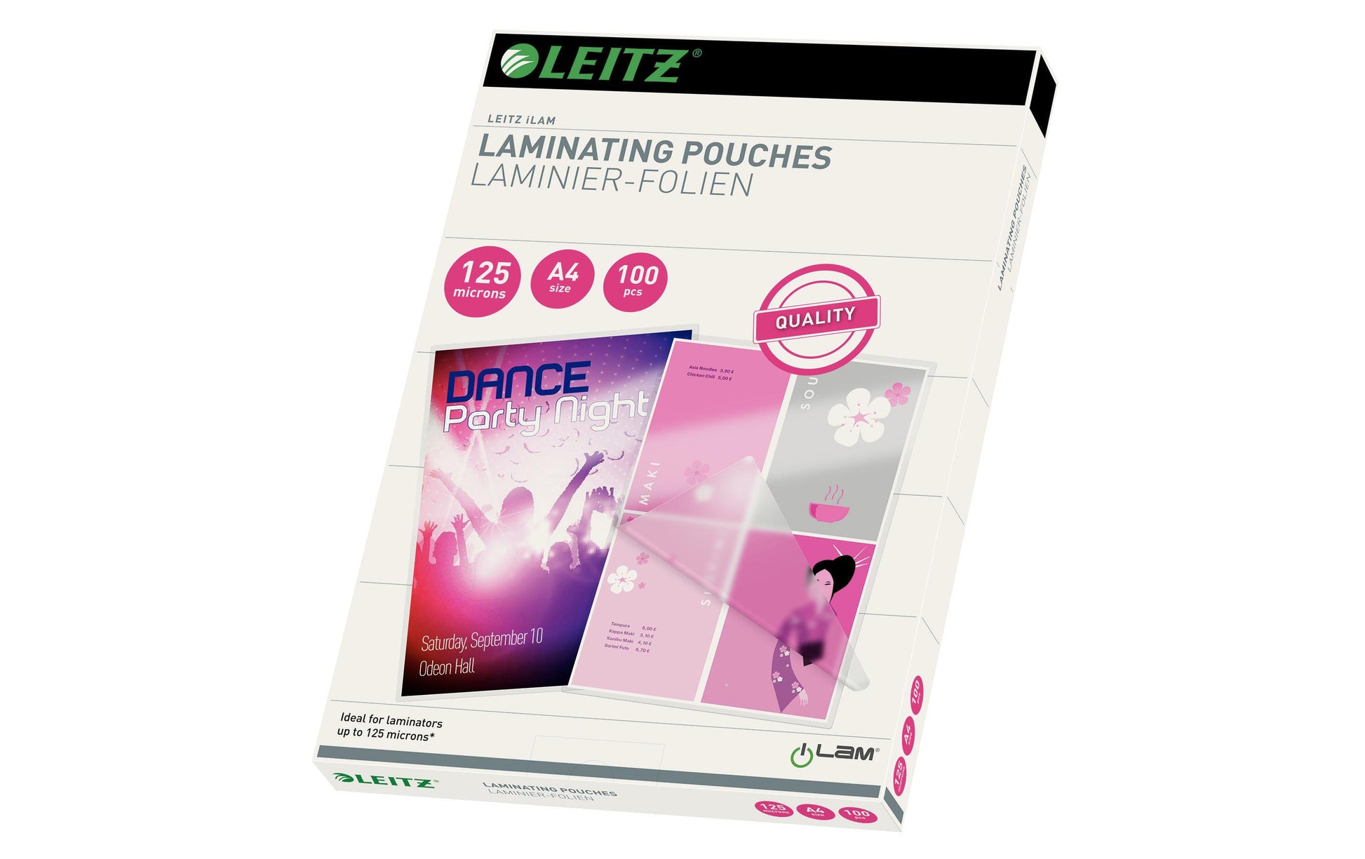 Leitz Laminierfolien A4, glänzend – 125 µm, 216 × 303 mm, 100 Stk.
