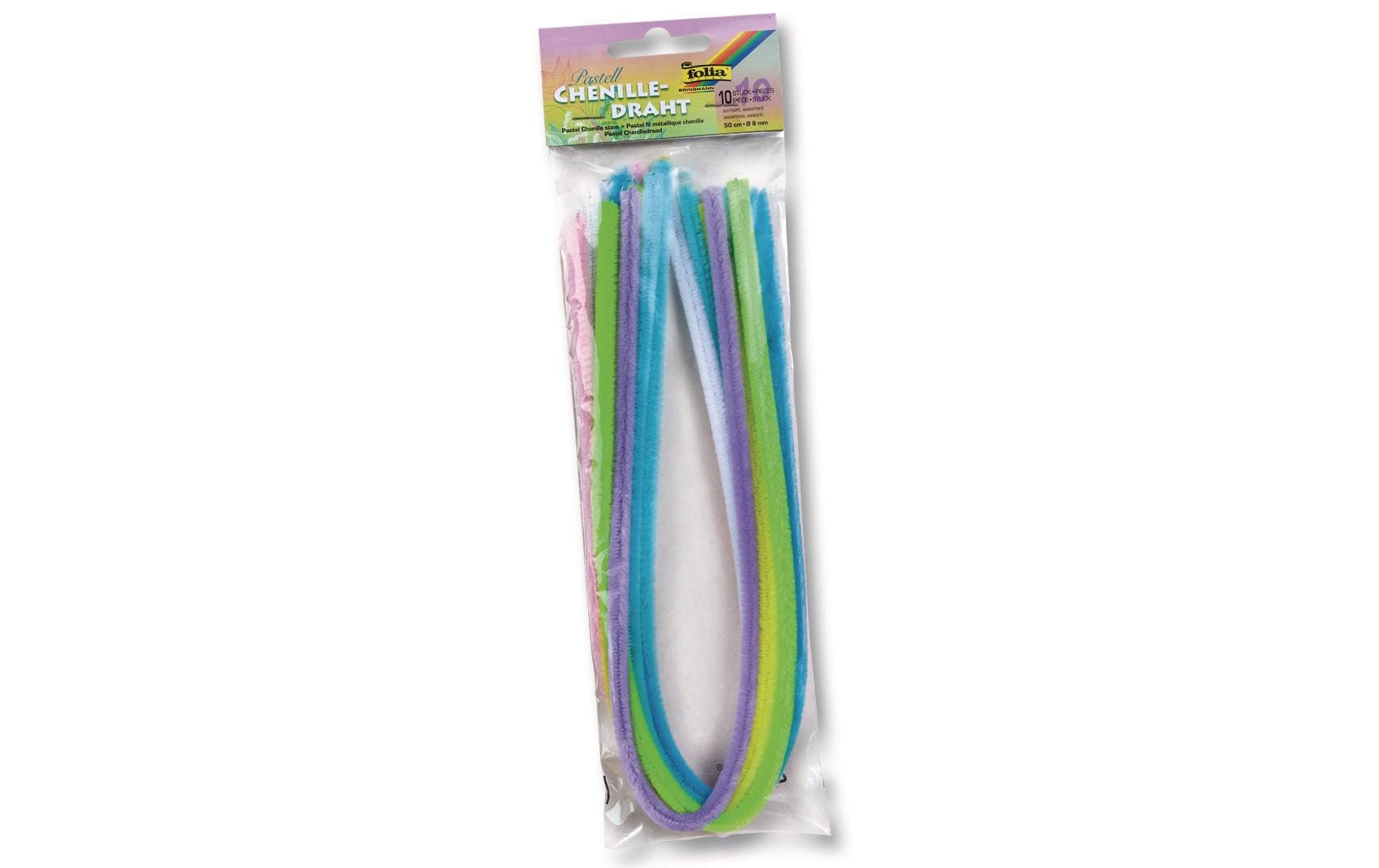 Folia Pfeifenputzer – pastell sortiert – 50 cm, Ø 8 mm, 10 Stück