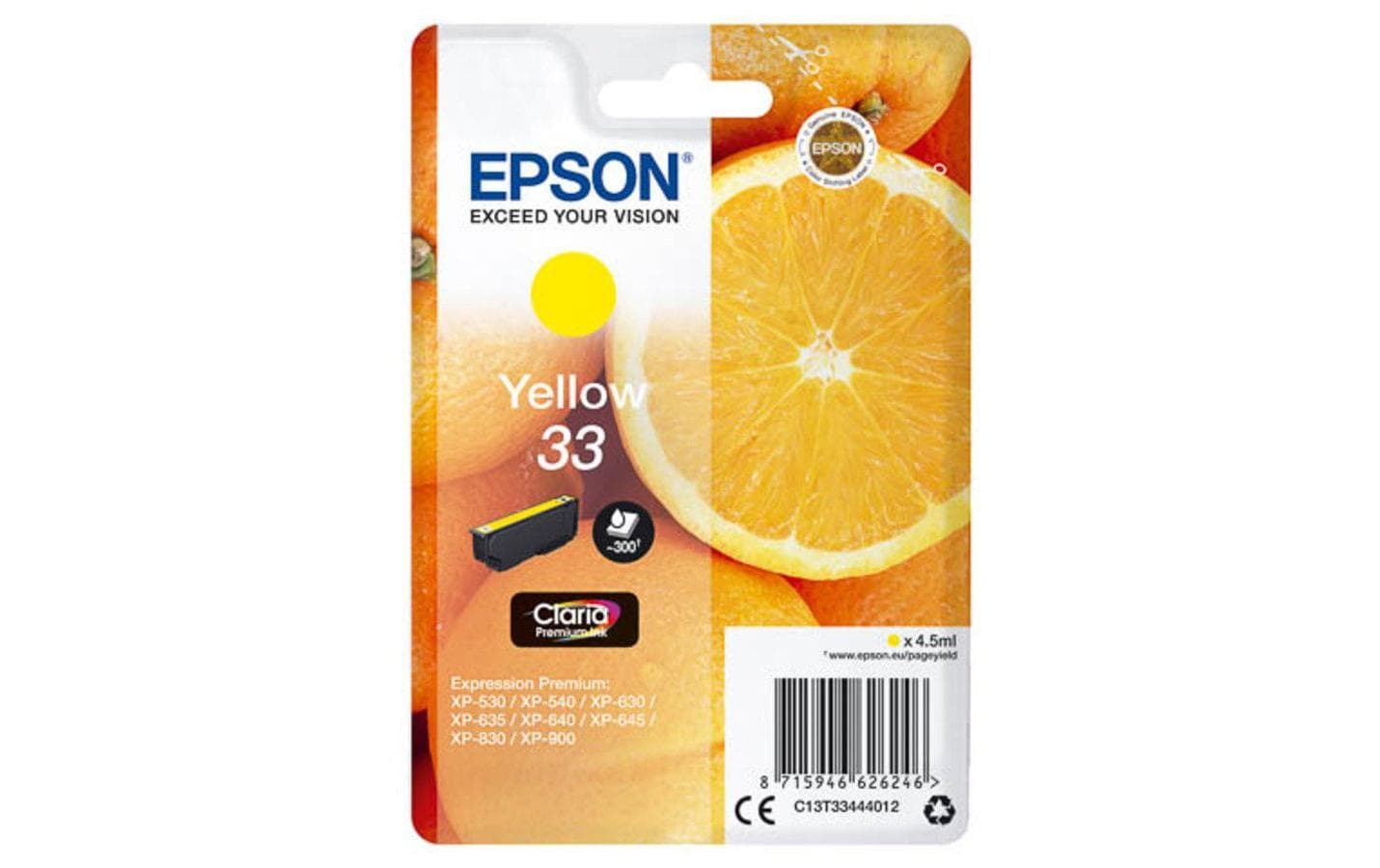 Epson Tintenpatrone 33, Gelb – für Inkjetdrucker und Multifunktionsgeräte