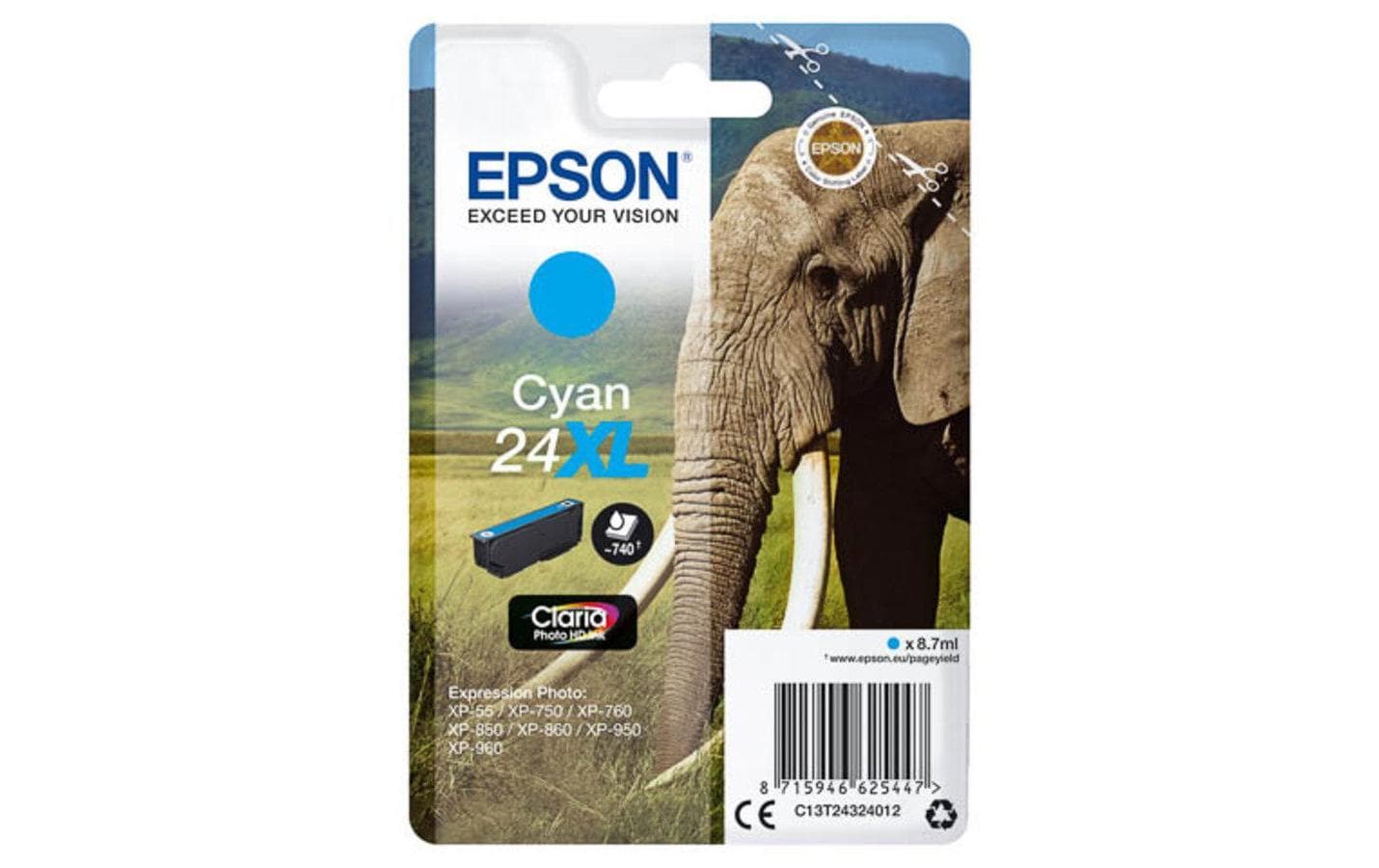 Epson Tintenpatrone 24XL, cyan, 500 Seiten